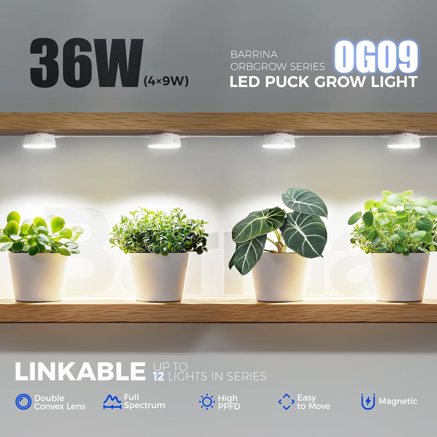 Thumbnail 2 de Barrina Orbgrow OG09 Puck Grow Light: Compact 4 x 9W Full Spectrum LED for Indoor Plants