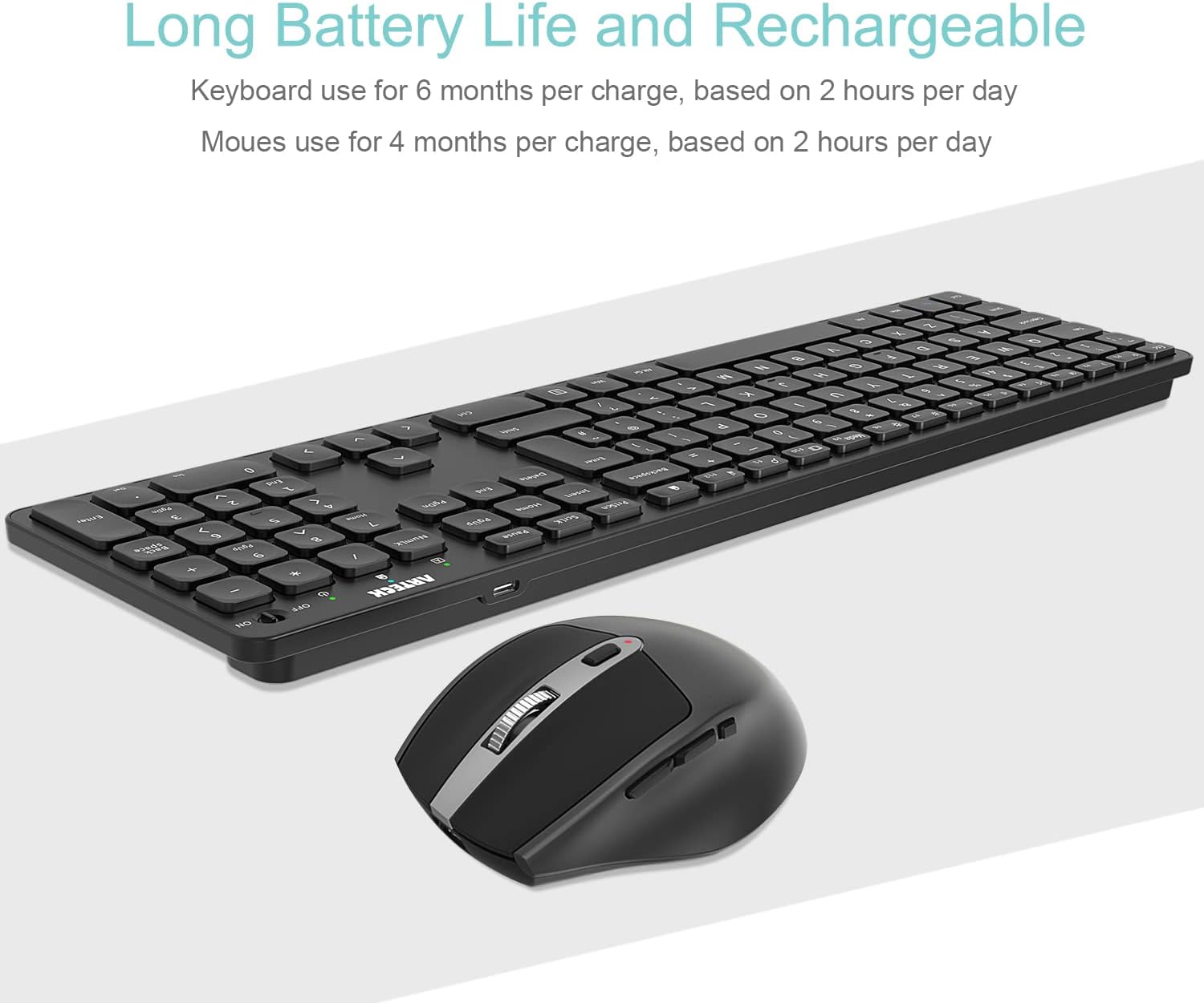 Thumbnail 4 de Arteck 2.4G Wireless Keyboard and Mouse Combo (Ultra Slim Full Size Keyboard + Ergonomic MW167 Mouse) with USB-C charging