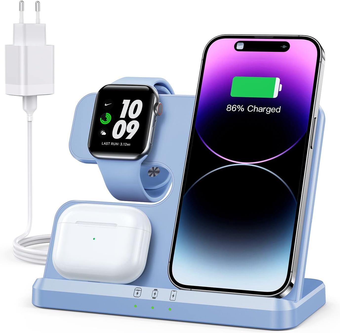 Detalle de JARGOU 3-in-1 kabelloses Ladegerät: Induktive Ladestation für Apple Watch, iPhone & AirPods