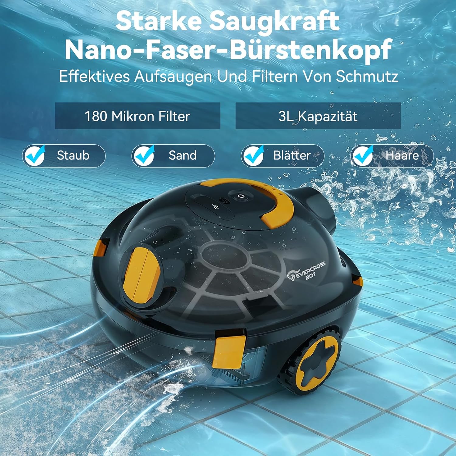 Thumbnail 3 de EVERCROSS BOT Y10 Poolroboter – Akku-Bodenreinigung, 100 Min Laufzeit, IPX8, bis 120 m²