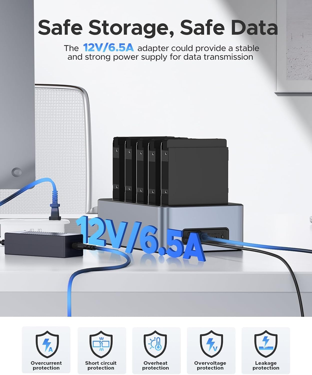 Detalle de ORICO Aluminium Clone HDD Docking Station, 5 Bay – USB 3.2 Gen 1, bis zu 5 x 20 TB, Offline-Klonen