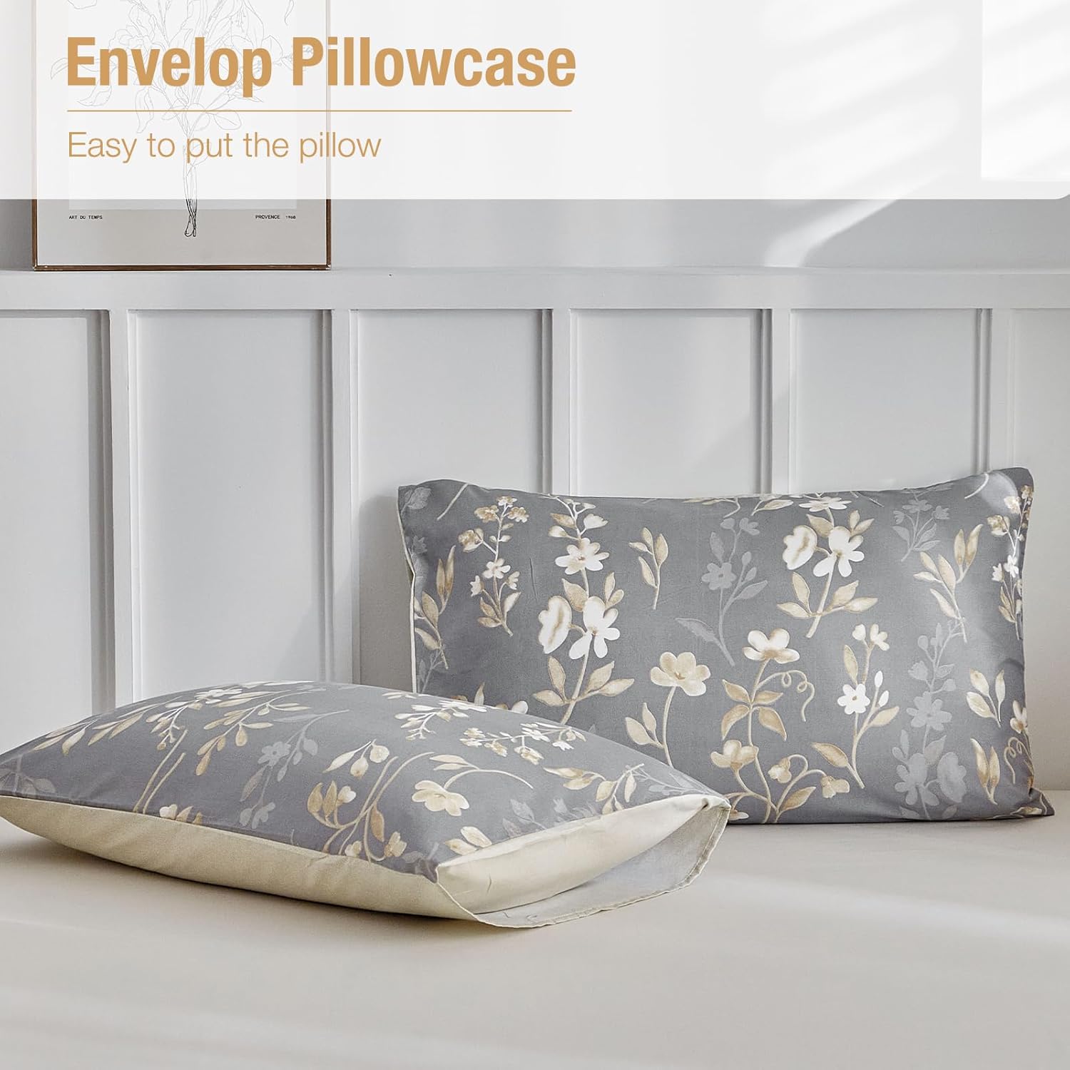 Thumbnail 3 de Tokokimo King Size Duvet Cover Set – Reversible Yellow Floral on Grey Microfibre, 220x230 cm (2 Pillowcases)