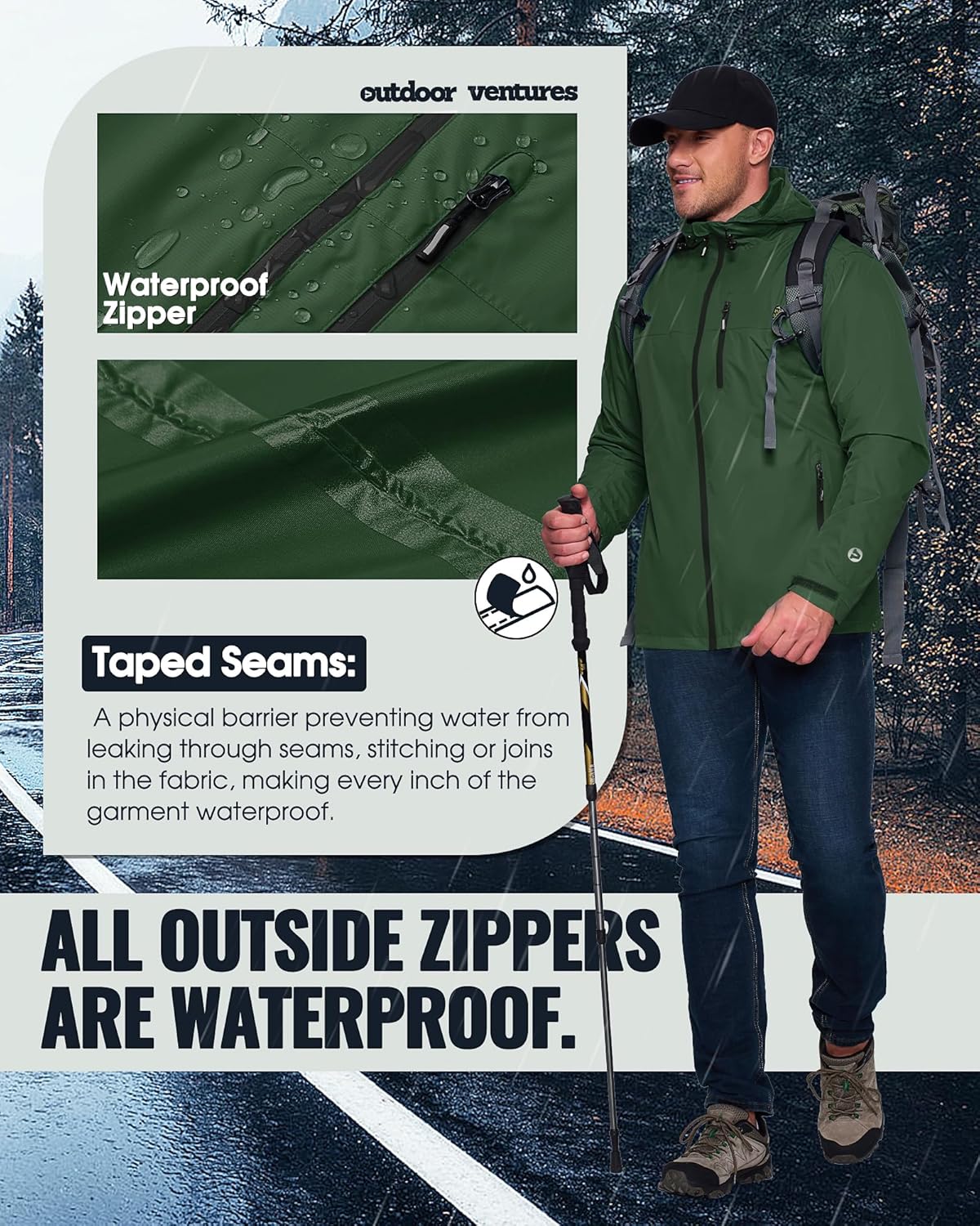 Thumbnail 3 de Outdoor Ventures Regenjacke Herren – wasserdicht, atmungsaktiv und packbar