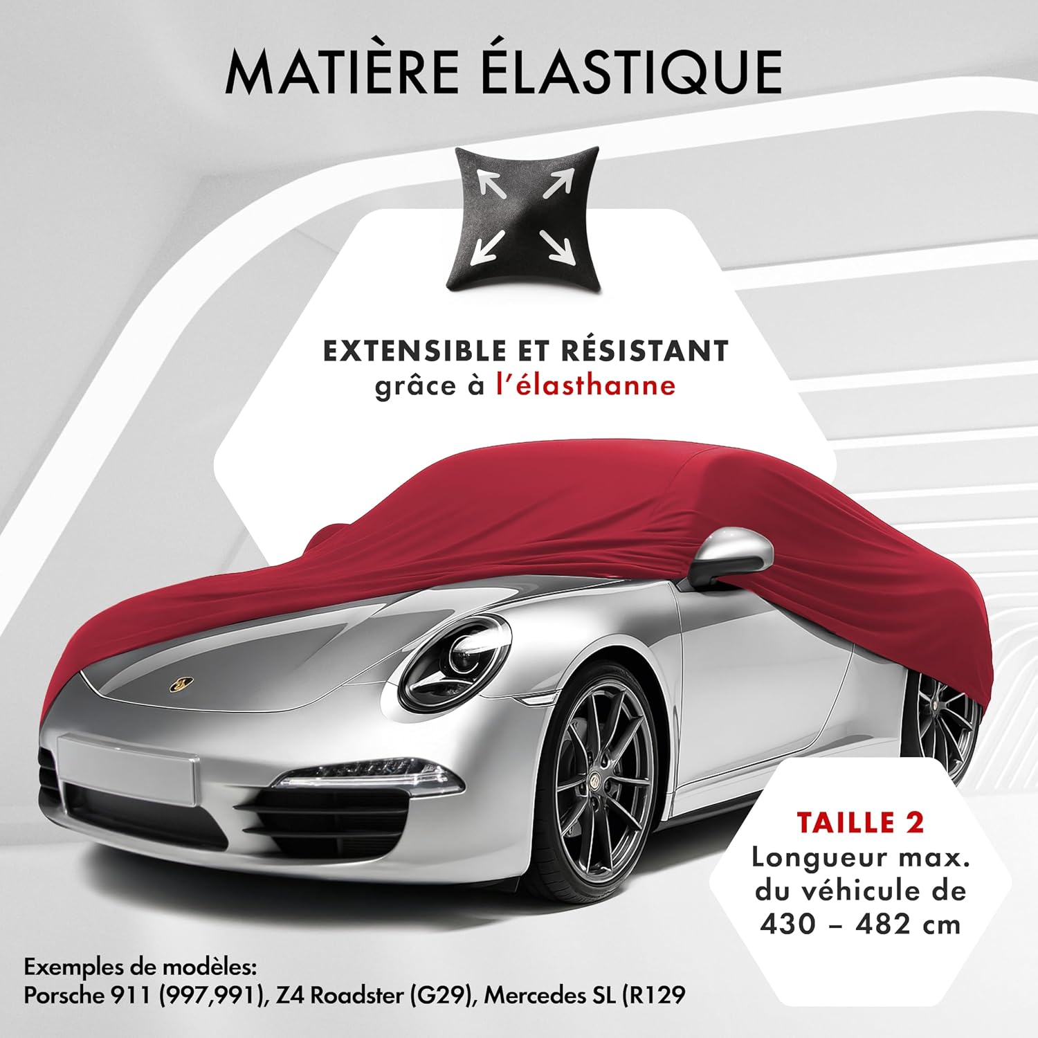 Detalle de WALSER Premium Indoor Stretch Plus – housse de voiture intérieure Taille 2 rouge