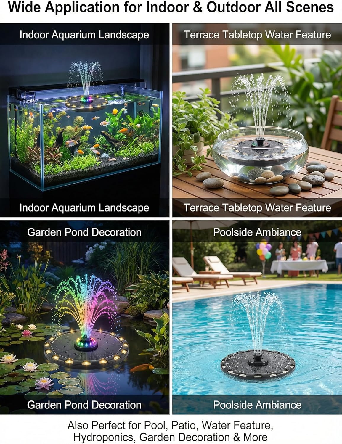 Thumbnail 5 de Solar Springbrunnen 3,5W – Solarteichpumpe mit LEDs, 6 Sprüh-Effekten & 8 bunten plus 16 warmweißen Lichtern