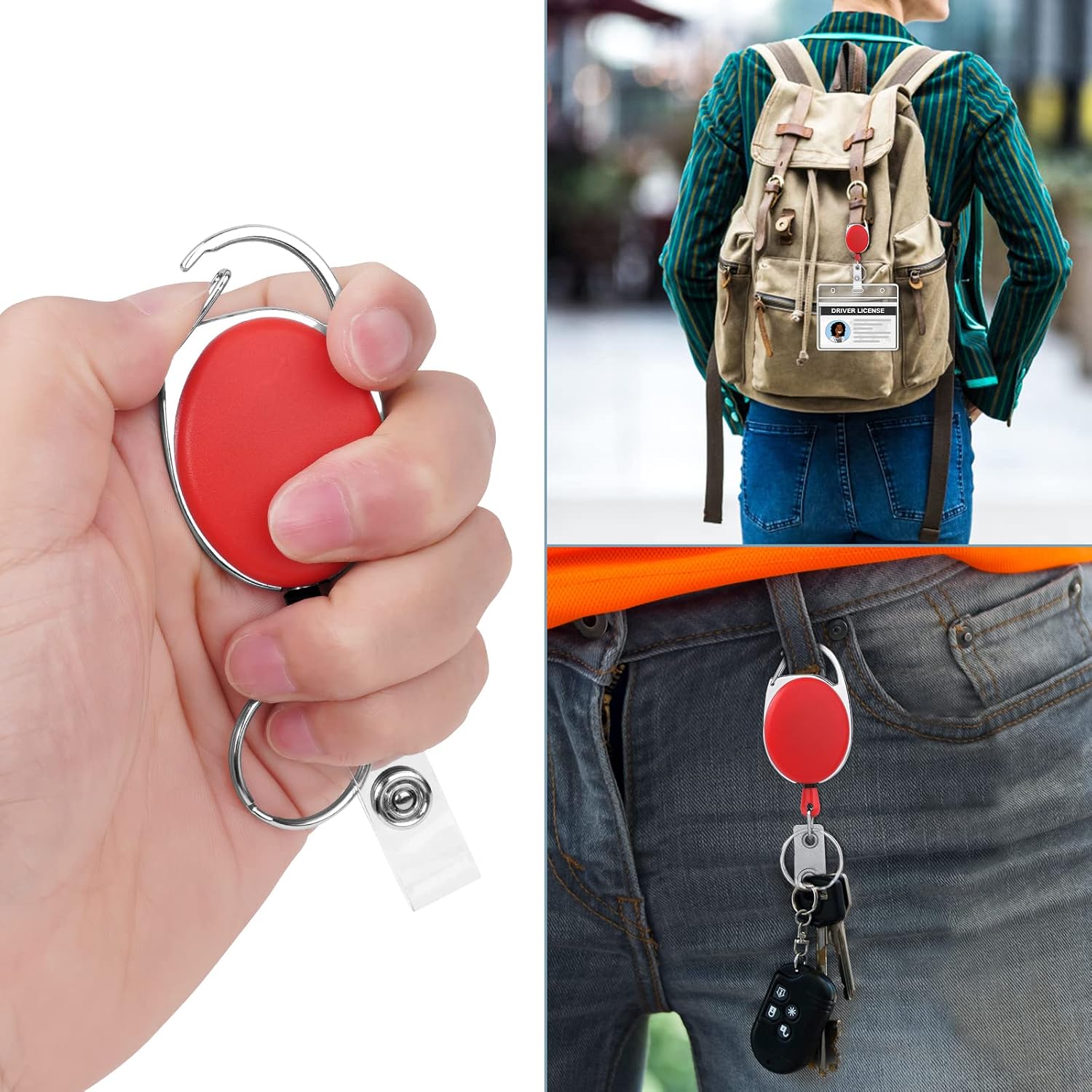 Detalle de Vicloon intrekbare badgehouders met riemclip, 6 kleuren en koord van 70 cm