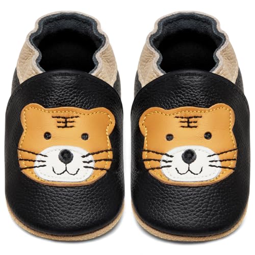 Detalle de IceUnicorn Chausson Bébé Cuir Souple - Noir Tigre, 12-18 mois