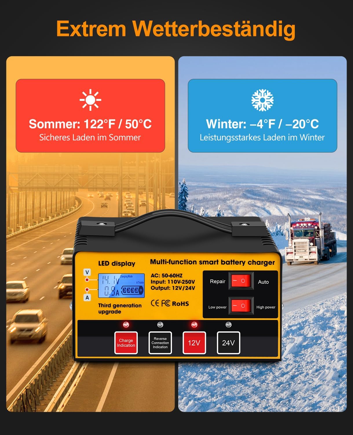 Thumbnail 5 de Arrinew Carica Batteria per Auto: caricabatterie intelligente con LCD, riparazione degli impulsi e protezioni avanzate