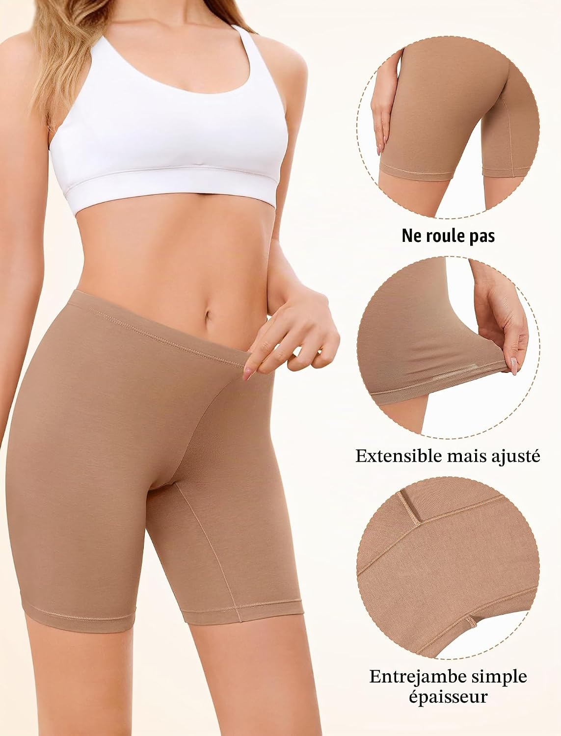 Thumbnail 4 de VOENXE katoenen fietsbroek voor dames, hoge taille, set van 4 tegen wrijving