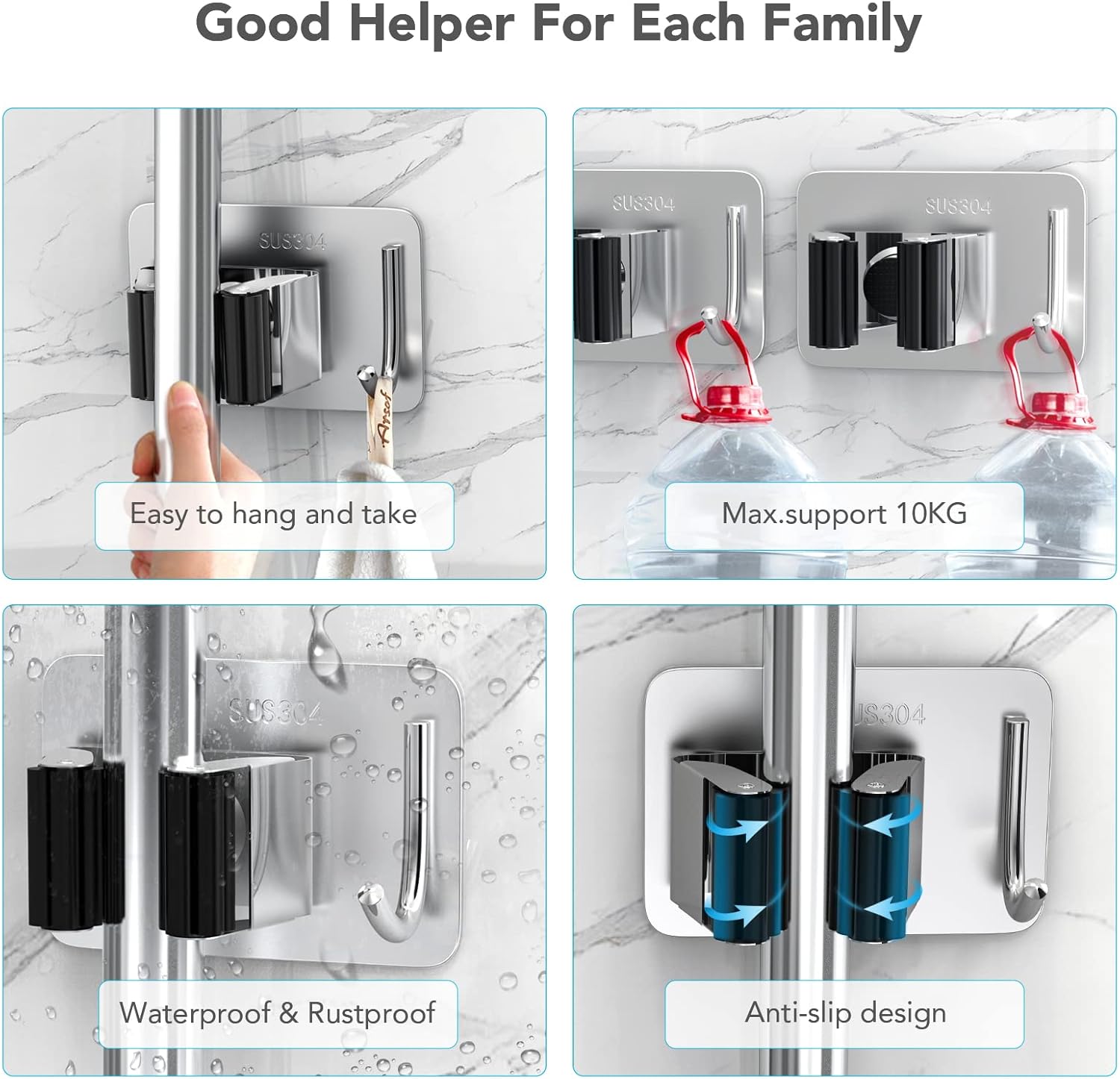 Detalle de Homeasy Mop Broom Holder 4-piece