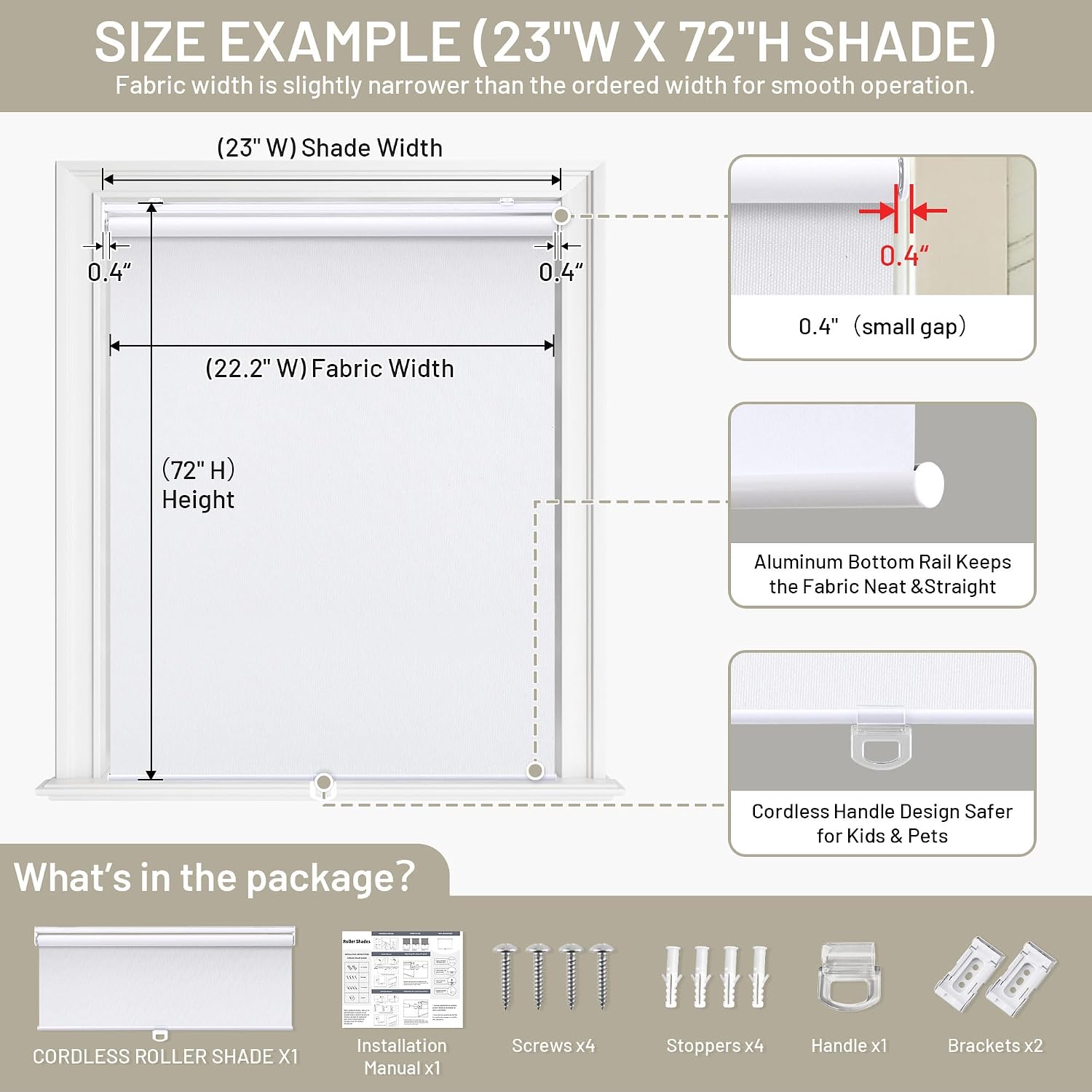 Detalle de Sunoff 100% Blackout Cordless Roller Shades (28" W x 72" H) for Windows & French Doors