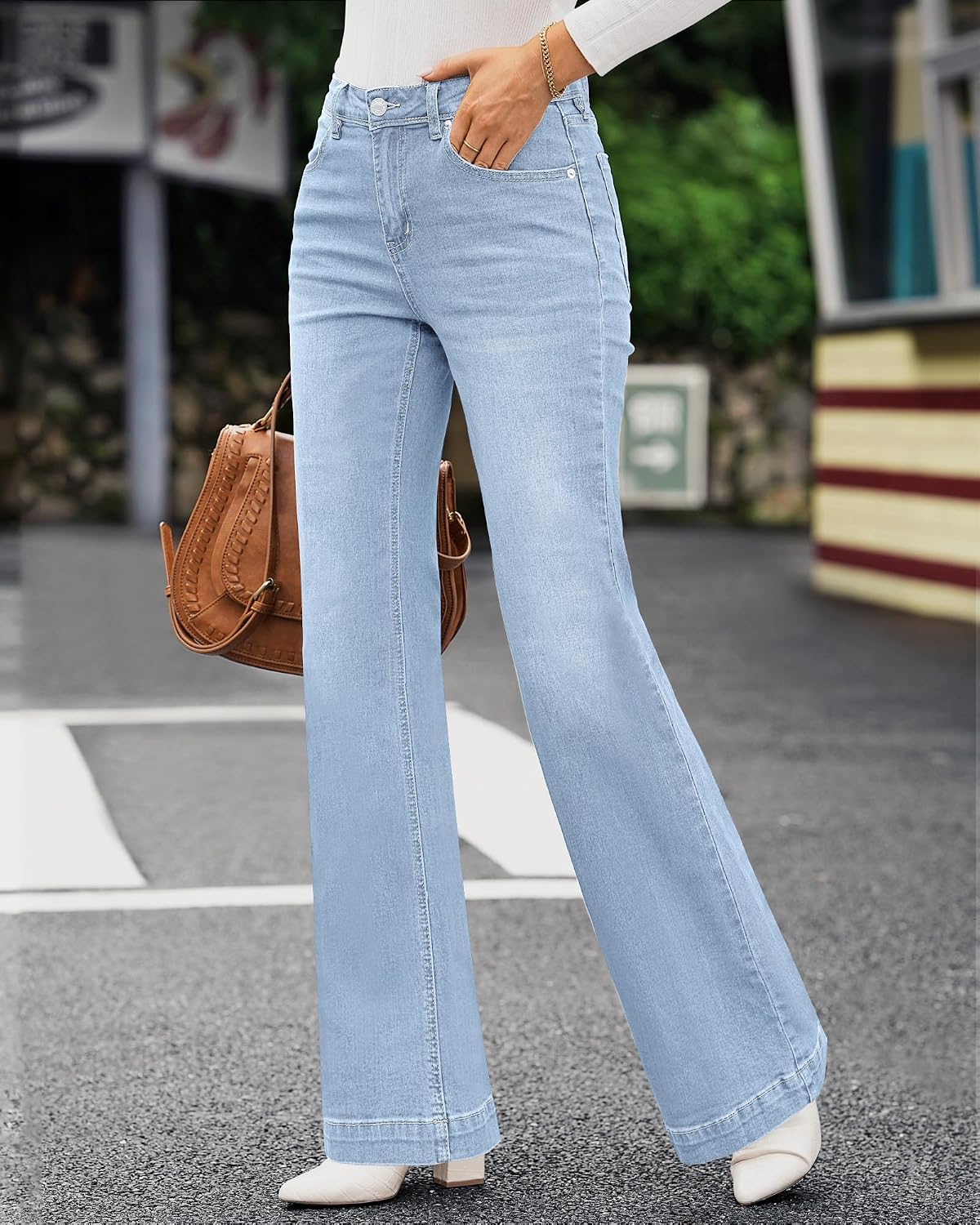Detalle de GRAPENT Women's Flare Jeans, 33-Inch Inseam