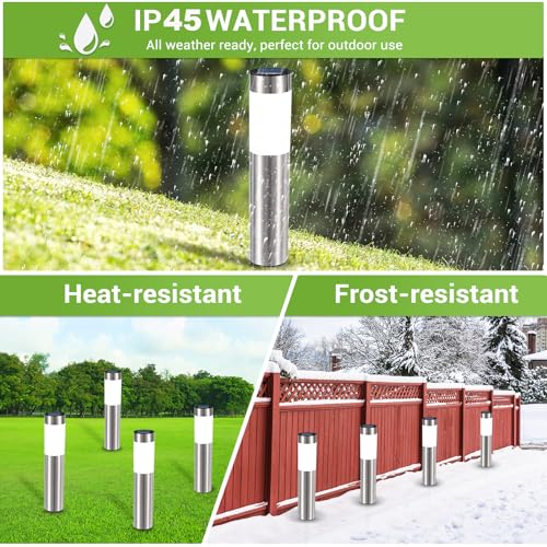 Detalle 2 de Heinstian Warmweiß Solarlampen für Außen – Edelstahl Solarleuchten Garten (4 Stück) mit Schalter, IP45
