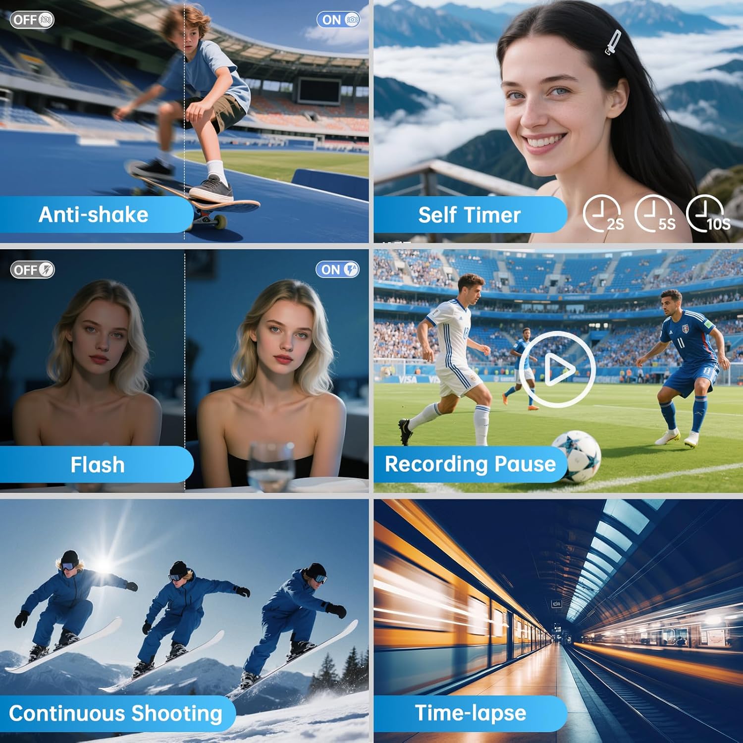Thumbnail 5 de Fotocamera digitale compatta con WiFi, 4K e 64 MP, schermo flip 180° e zoom 16x (include scheda 32GB)
