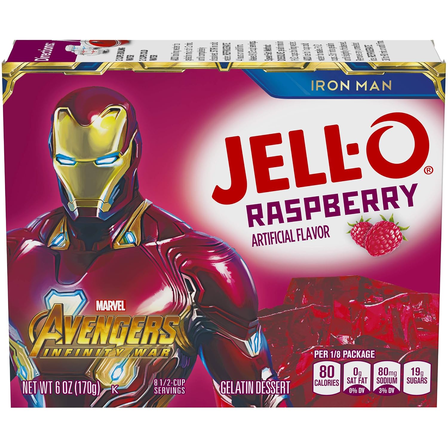 Detalle de JELL-O 10043000200527 Raspberry Gelatin Dessert Mix, 6 oz, 24-Count