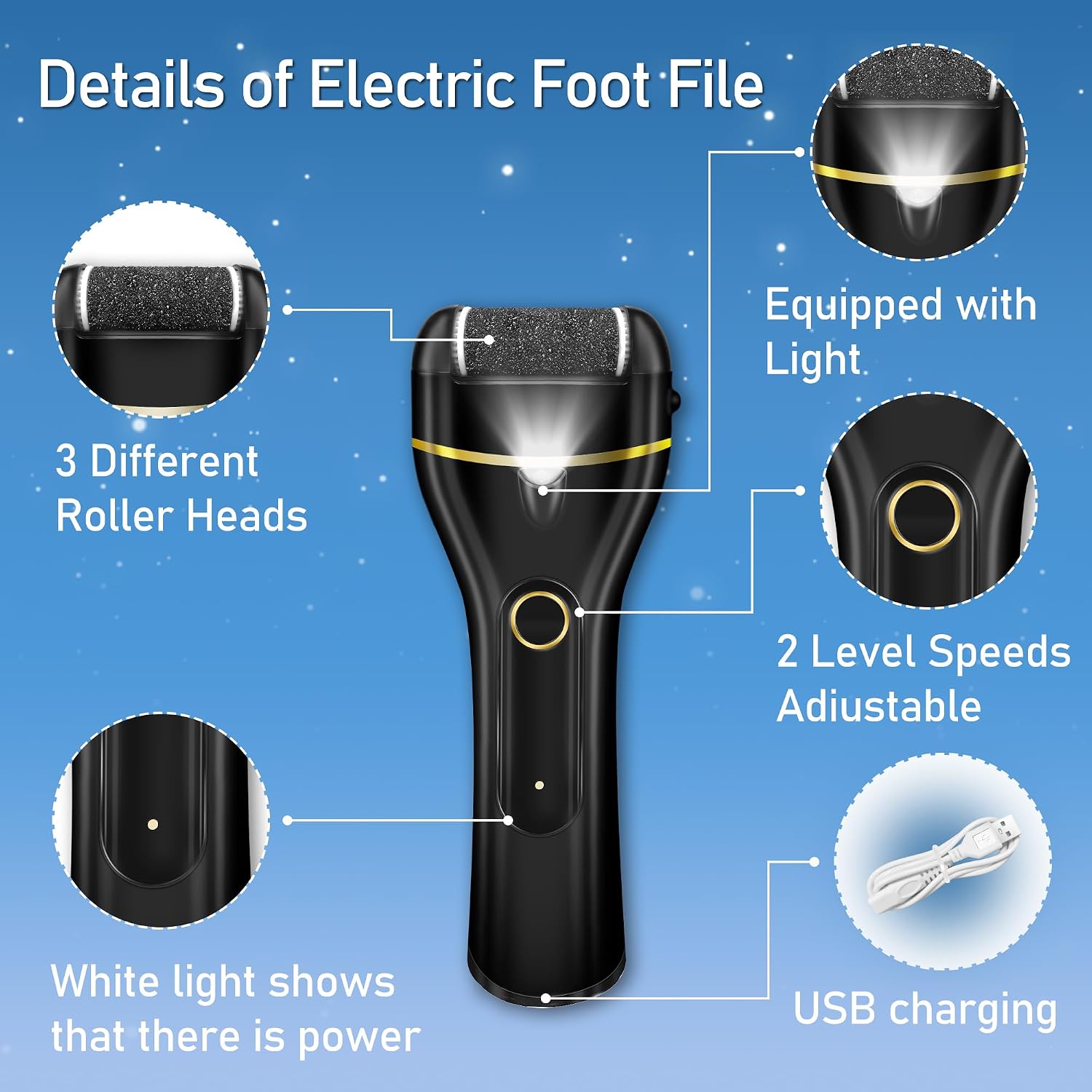 Detalle de Jamestry Callus Remover for Feet — Electric Foot File with 3 Rollers, 2 Speeds, Waterproof Design and 17-in-1 Pedicure Kit
