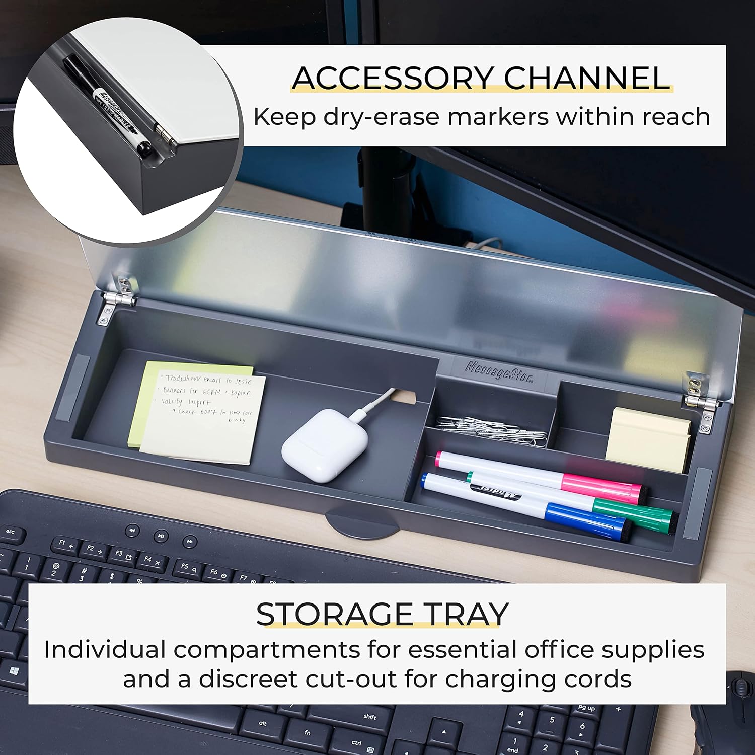 Detalle de ECR4Kids Dry-Erase Desk Organizer, Tempered Glass