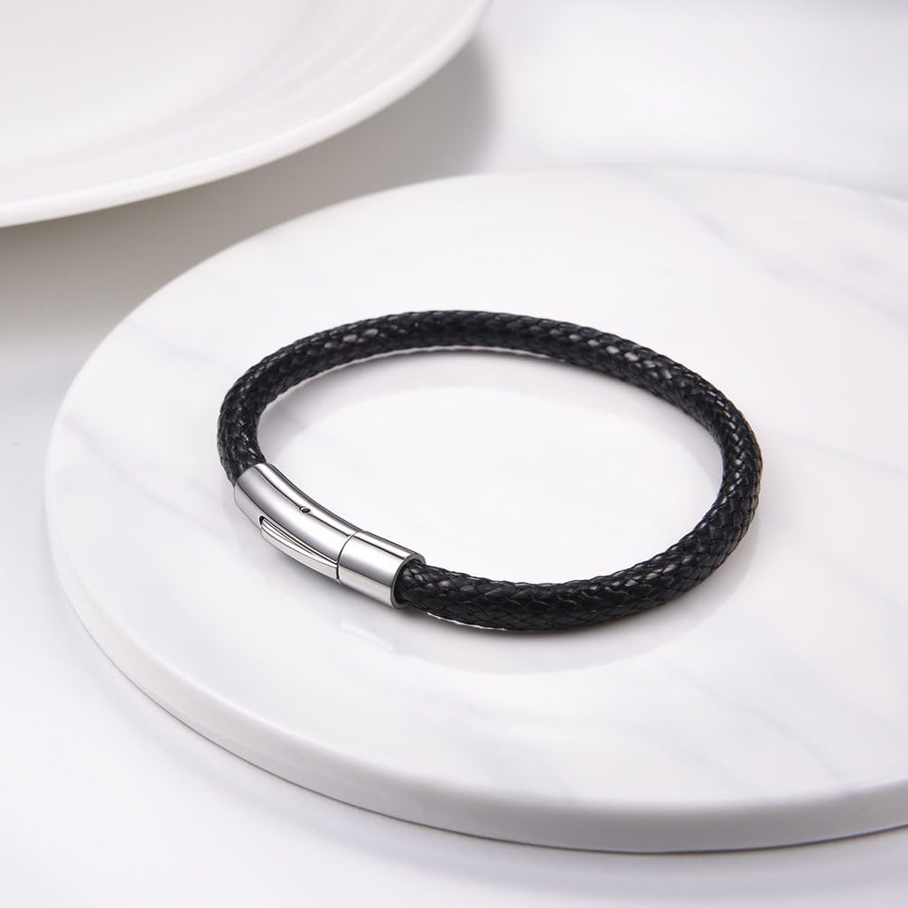 Thumbnail 3 de PROSTEEL Bracelet garçon en corde noire tressée 5 mm avec fermoir en acier inoxydable (18/20 cm)