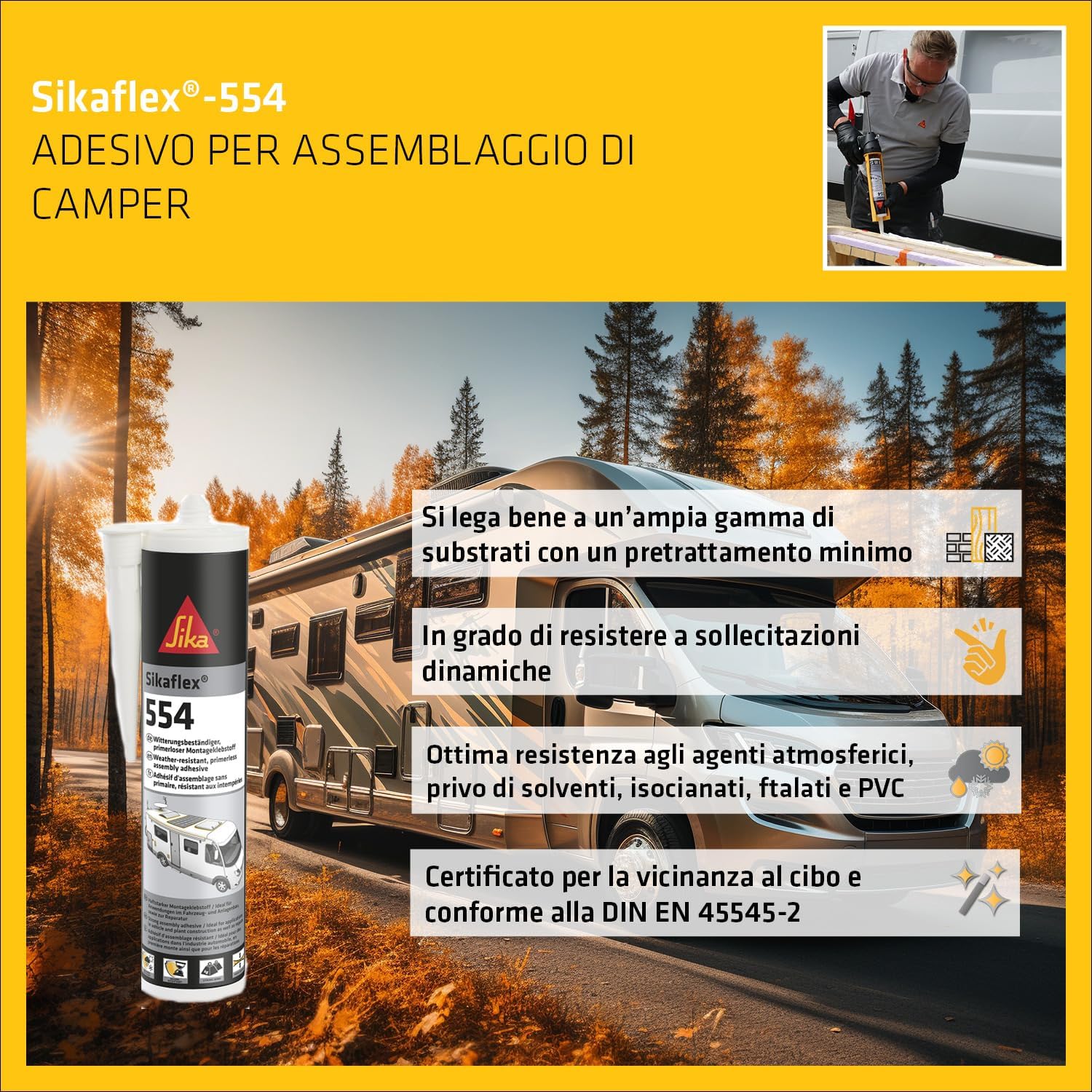 Thumbnail 2 de Sikaflex-554: Adesivo per assemblaggio camper, bianco, elastico e resistente agli agenti atmosferici (300 ml)