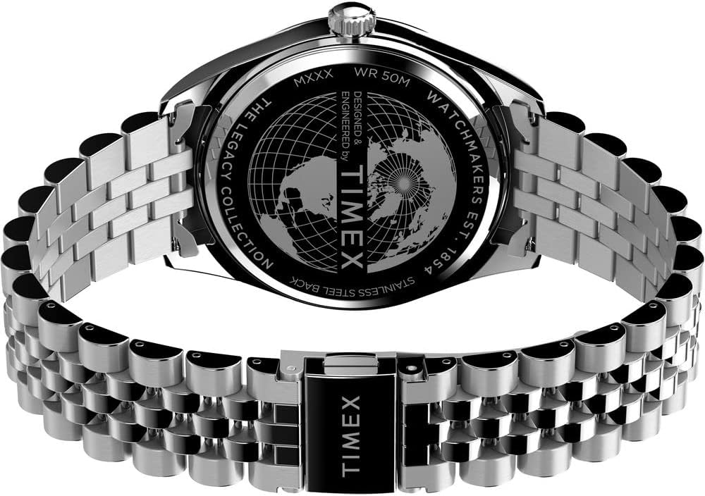 Detalle de Timex Legacy Herrenuhr mit 41-mm-Edelstahlgehäuse und schwarzem Zifferblatt