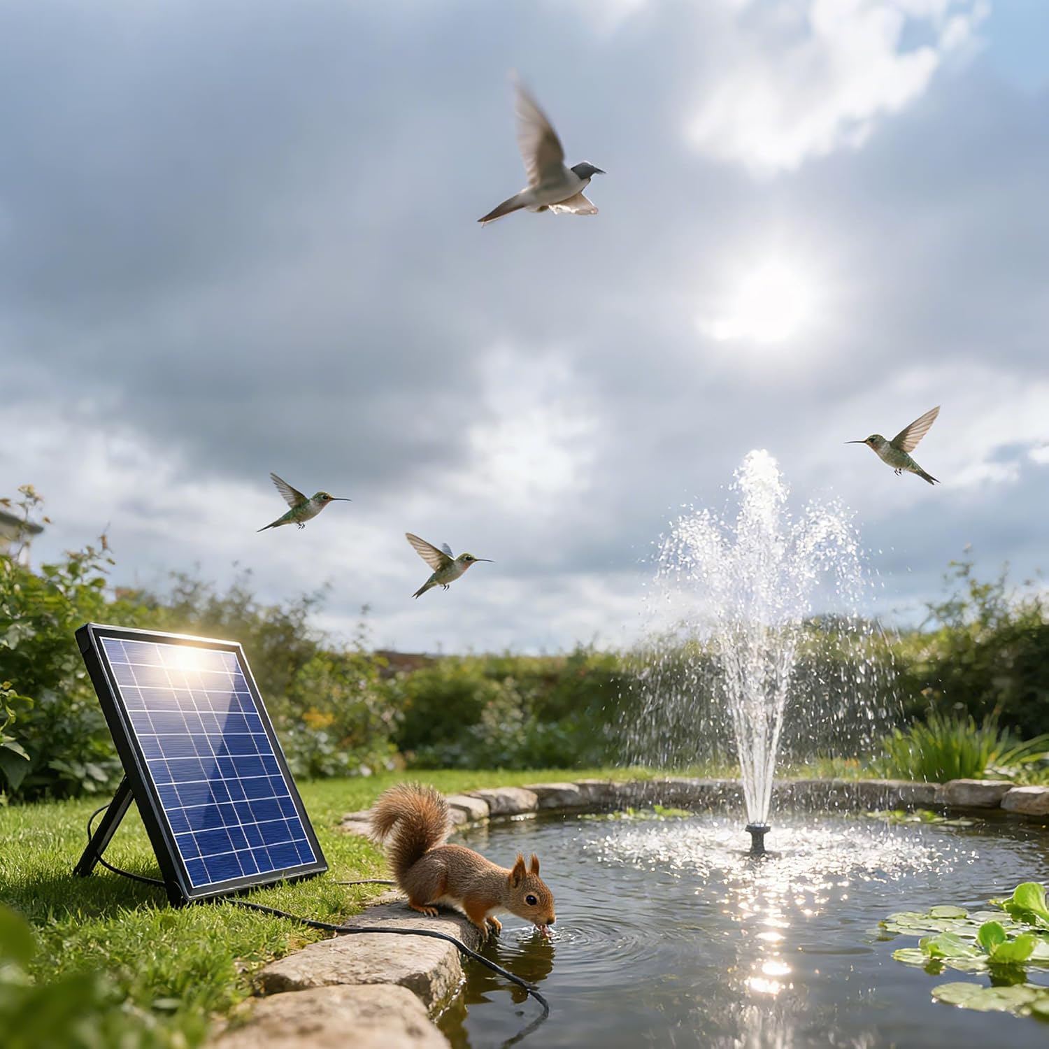 Detalle de Biling Biling Solar Water Pump with Battery Backup – 7.5W solar fountain pump with 3600mAh battery and 10 nozzles