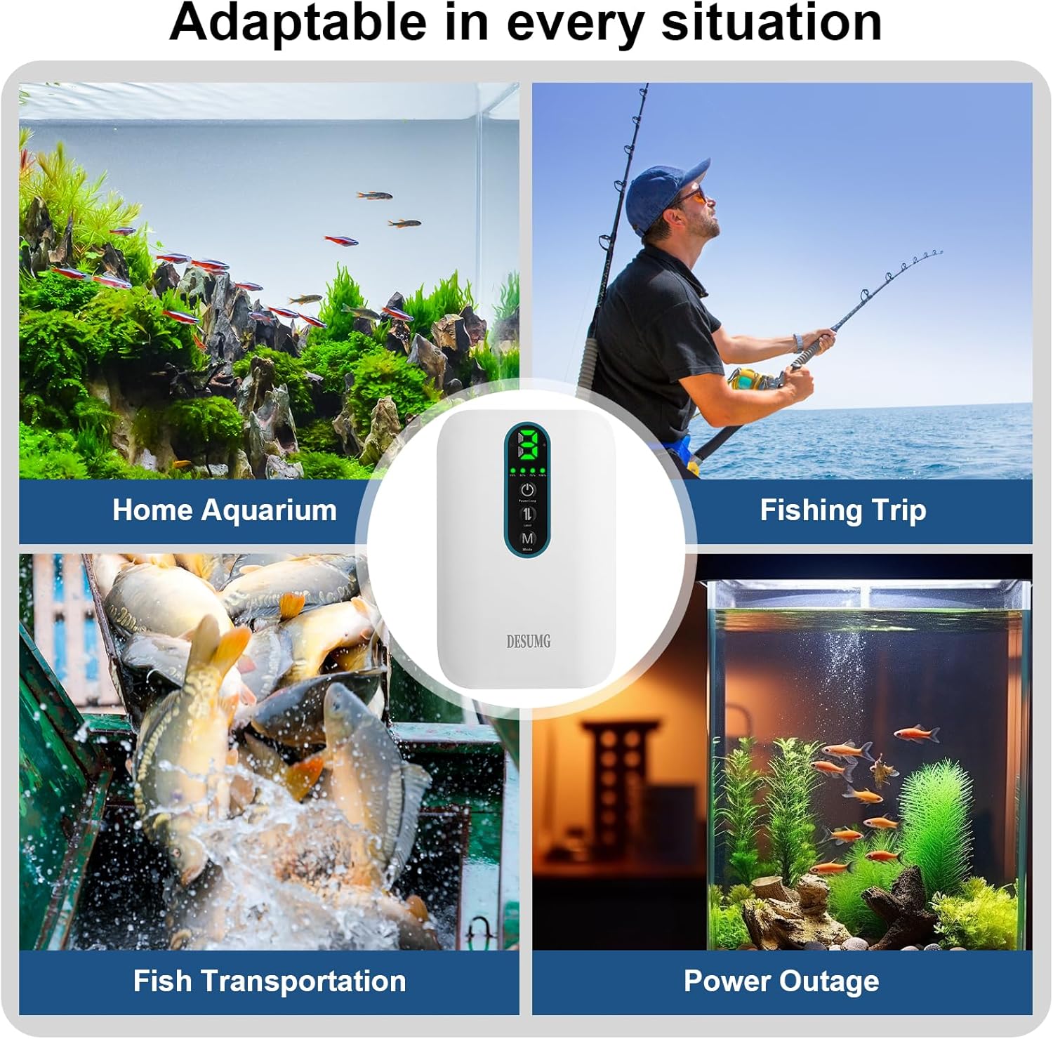 Detalle 2 de Desumg Dual Outlet Rechargeable Aquarium Air Pump 6-speed 🎣