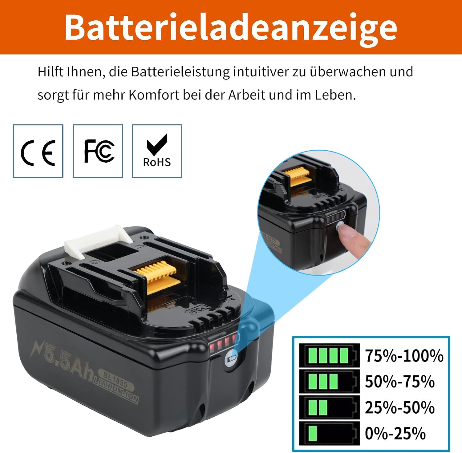 Thumbnail 4 de MAKITA 18V 5500mAh Ersatzakku 2er-Set