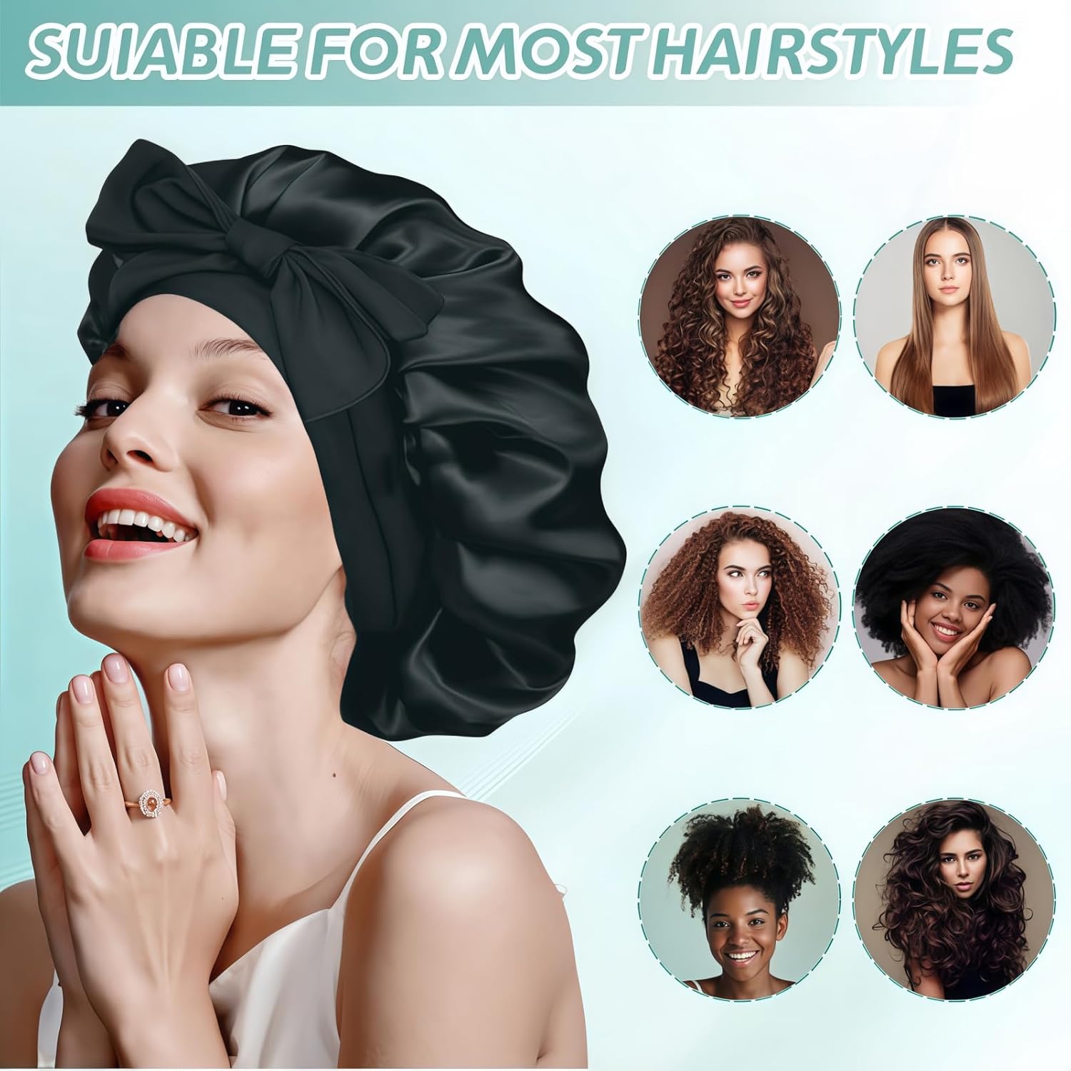 Thumbnail 5 de VECIIR Silk Bonnet for Sleeping Women – Adjustable Satin Hair Wrap for Frizeless Curl Care