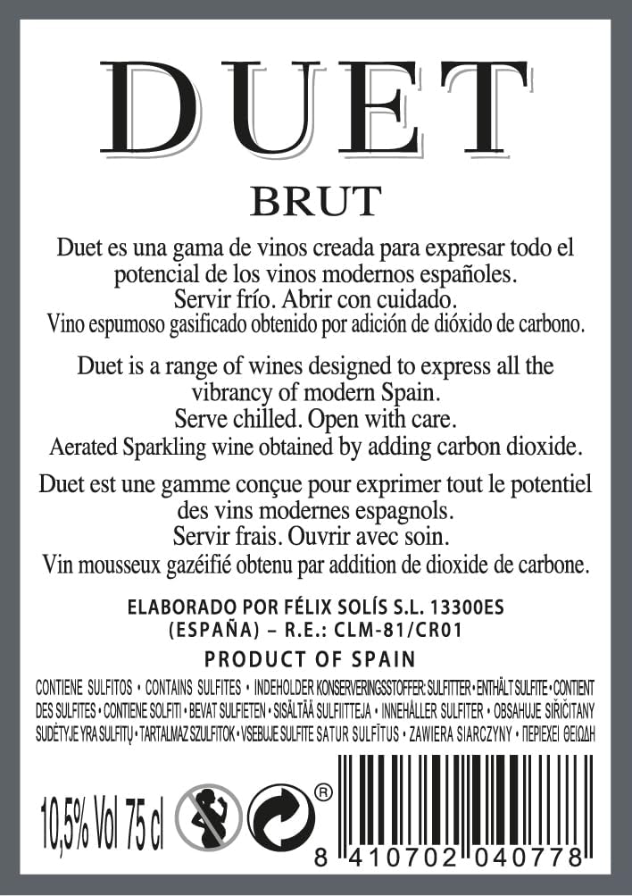 Thumbnail 2 de DUET Vino Espumoso Blanco Brut - 6 botellas 🍾 4500ml