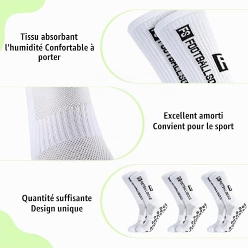 Detalle de ZEPIQOR 3 paires de chaussettes antidérapantes de sport blanches, EU 39-46