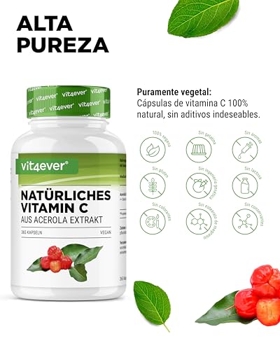 Detalle de Vitamina C Acerola Natural Vegana de Alta Dosificación 🍒