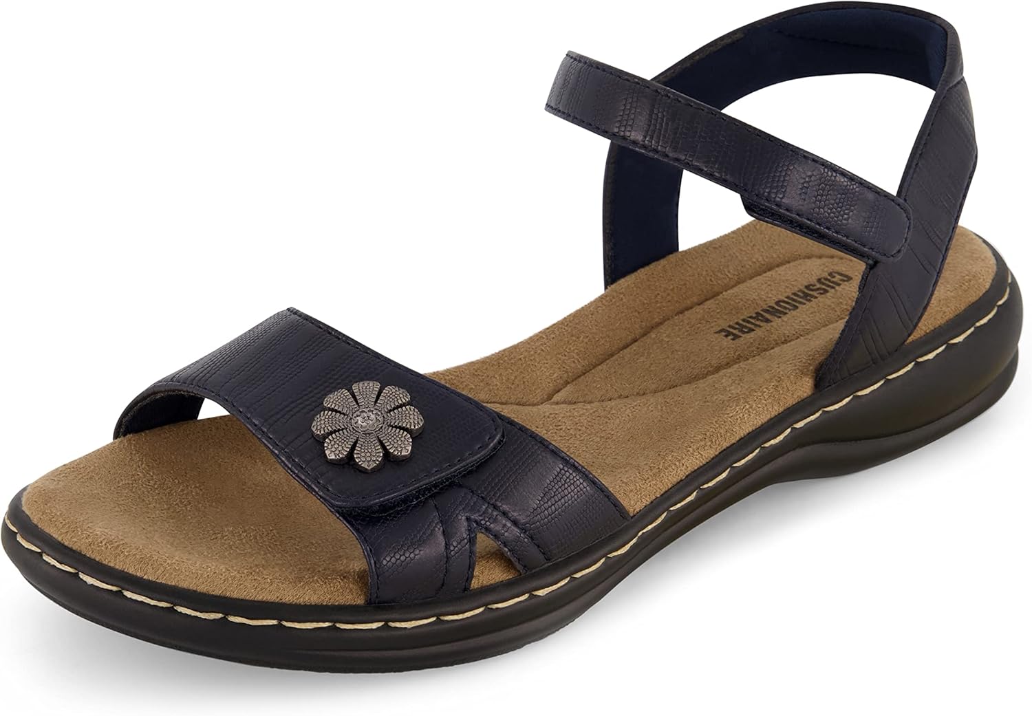 Detalle de CUSHIONAIRE Bloom Memory Foam Arch Support Dressy Women’s Sandals with Adjustable Straps