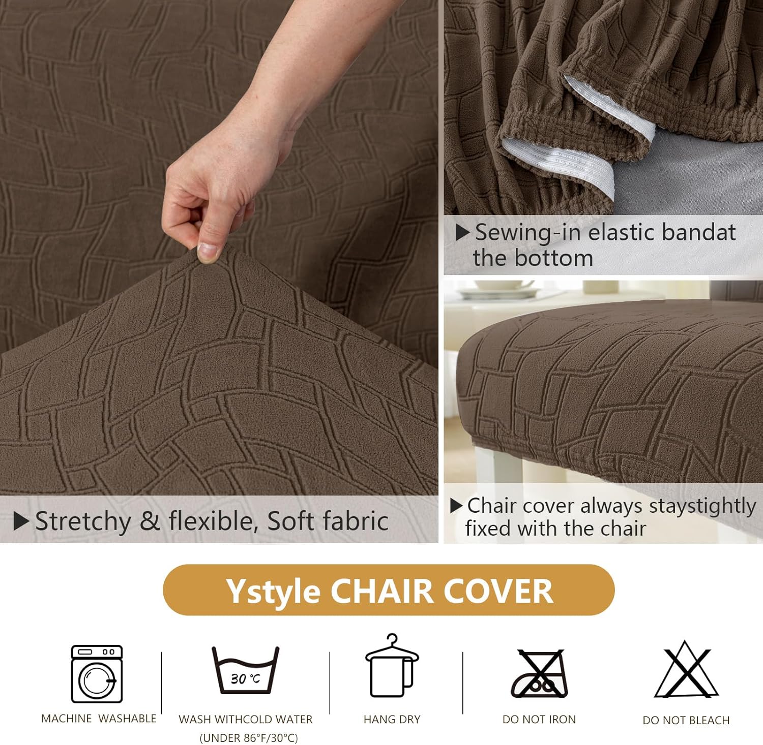 Thumbnail 4 de Ystyle housse de chaise extensible 6 pièces marron – protection lavable et amovible