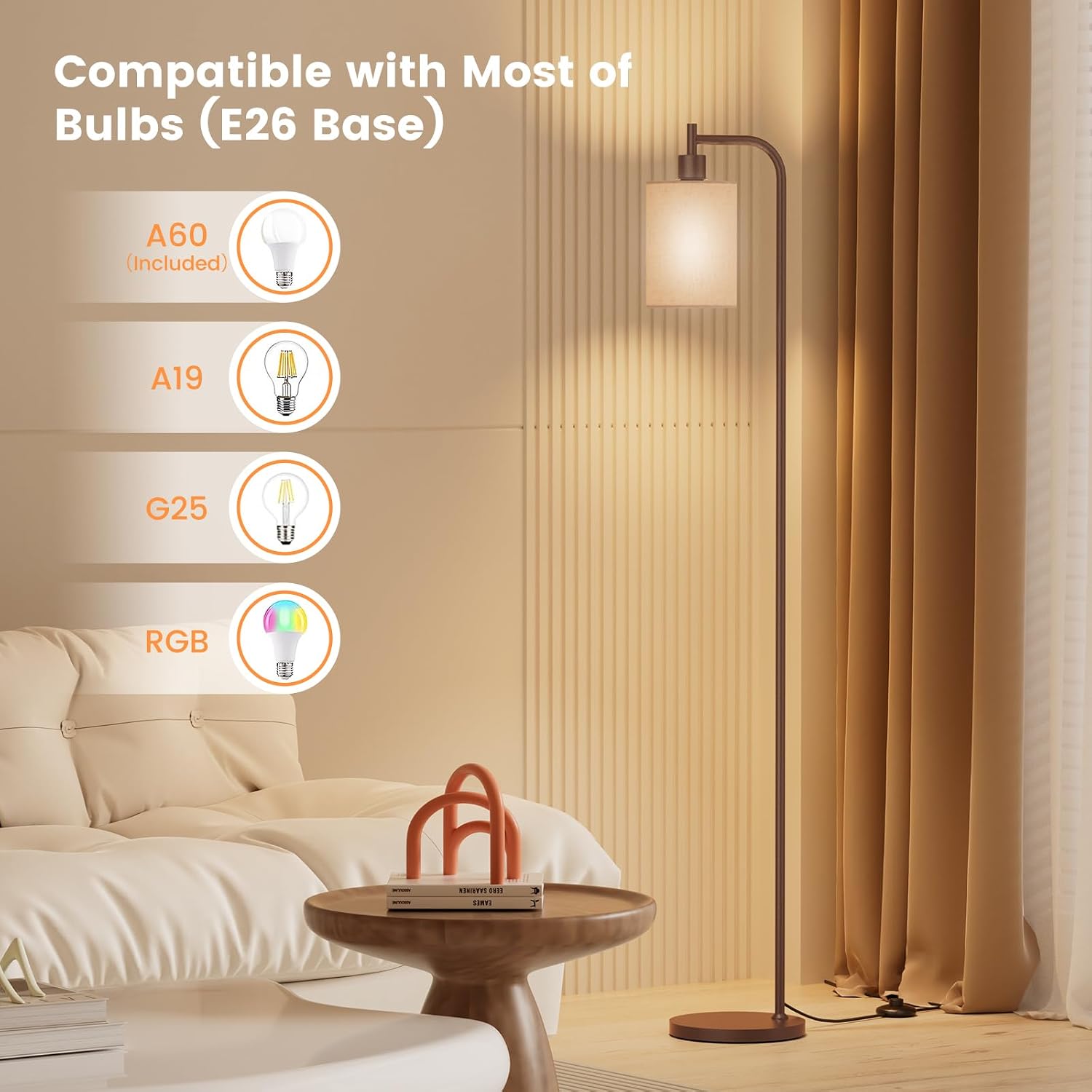 Detalle de SIBRILLE BP-F072 Floor Lamp with Linen Shade, Dimmable 9W LED