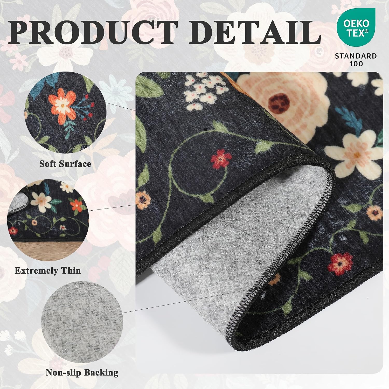 Thumbnail 3 de DUKINO 2x6 Vintage Floral Runner Rug — Soft, Washable, Non-Slip Backing for Hallways and More