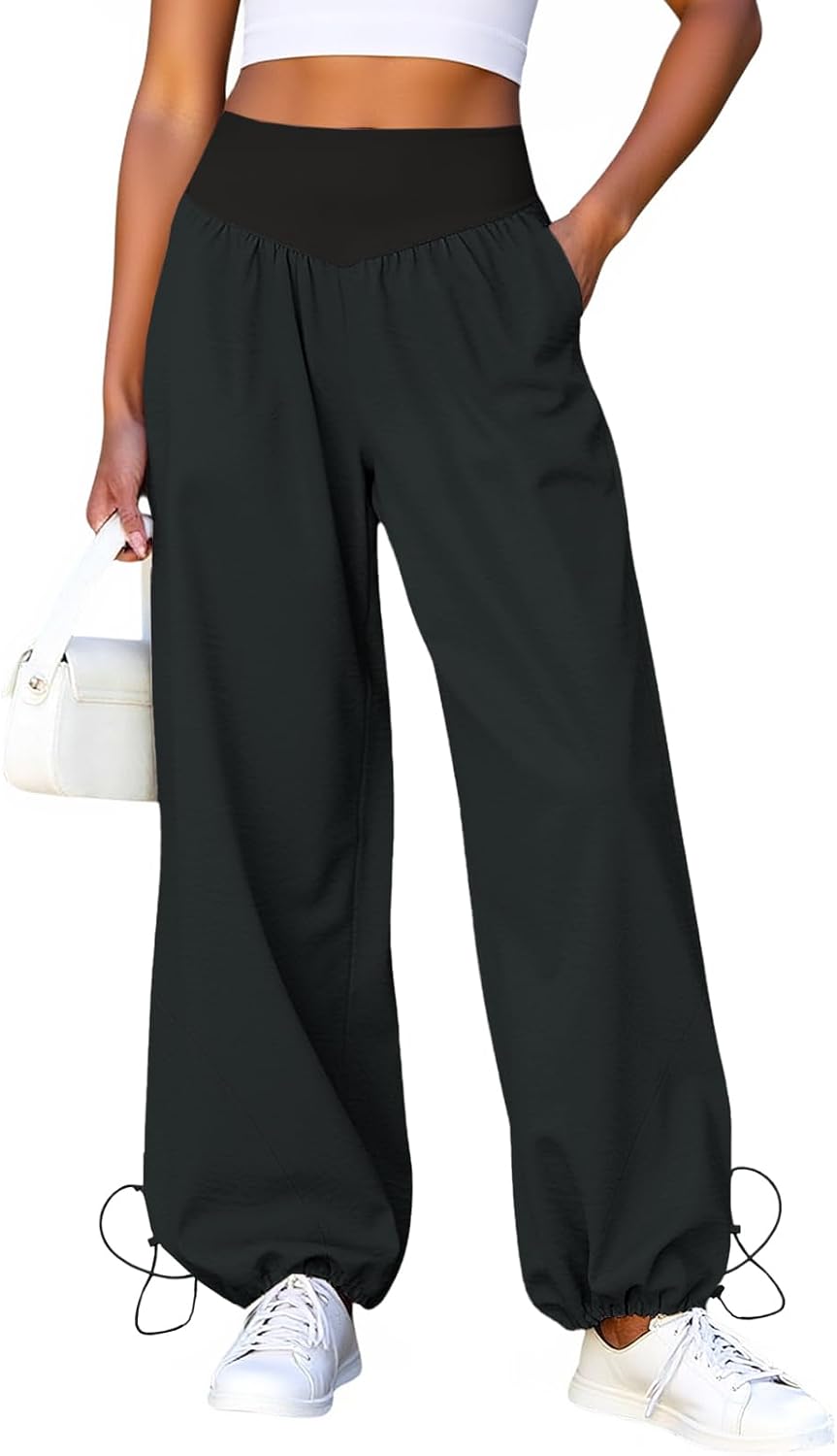 Detalle de Fisoew Damen Hose mit weitem Bein – Lässige Baggy Lounge Hose mit hoher Taille