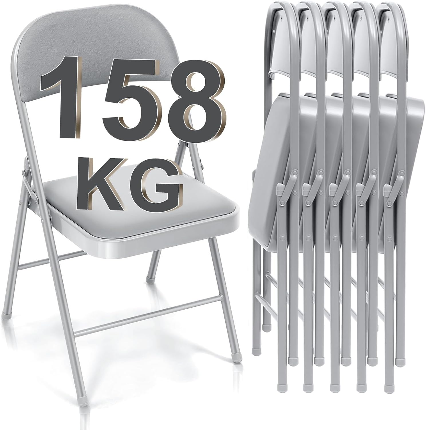 Detalle de BULAGE Klappstuhl 6er-Set gepolstert (Metall, stapelbar) bis 158 kg, klappbar für Garten & Gäste – Grau