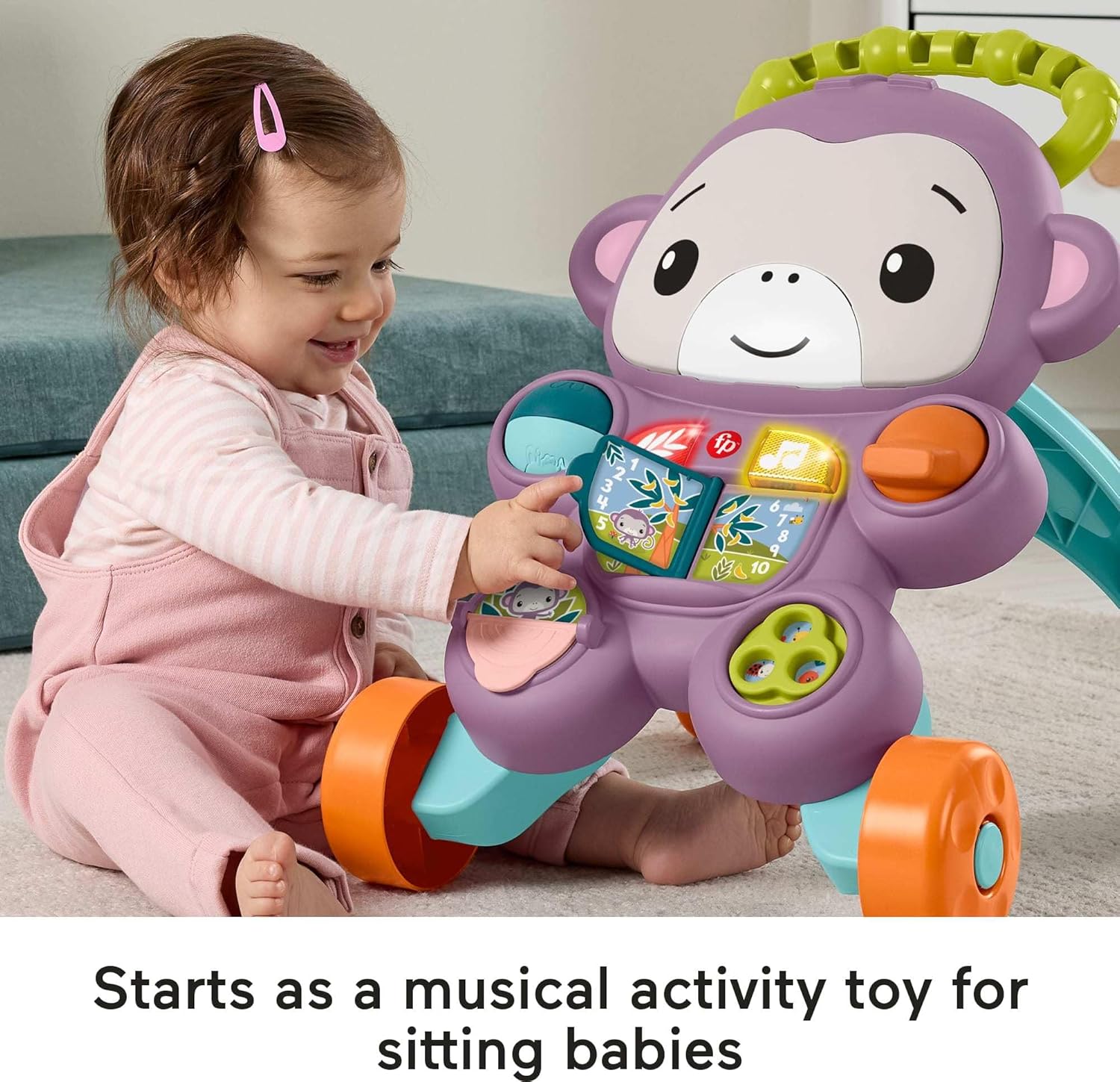 Detalle de Fisher-Price Learn with Me Purple Monkey Walker: Musical Push Toy for Babies 6+ Months (JLD58)
