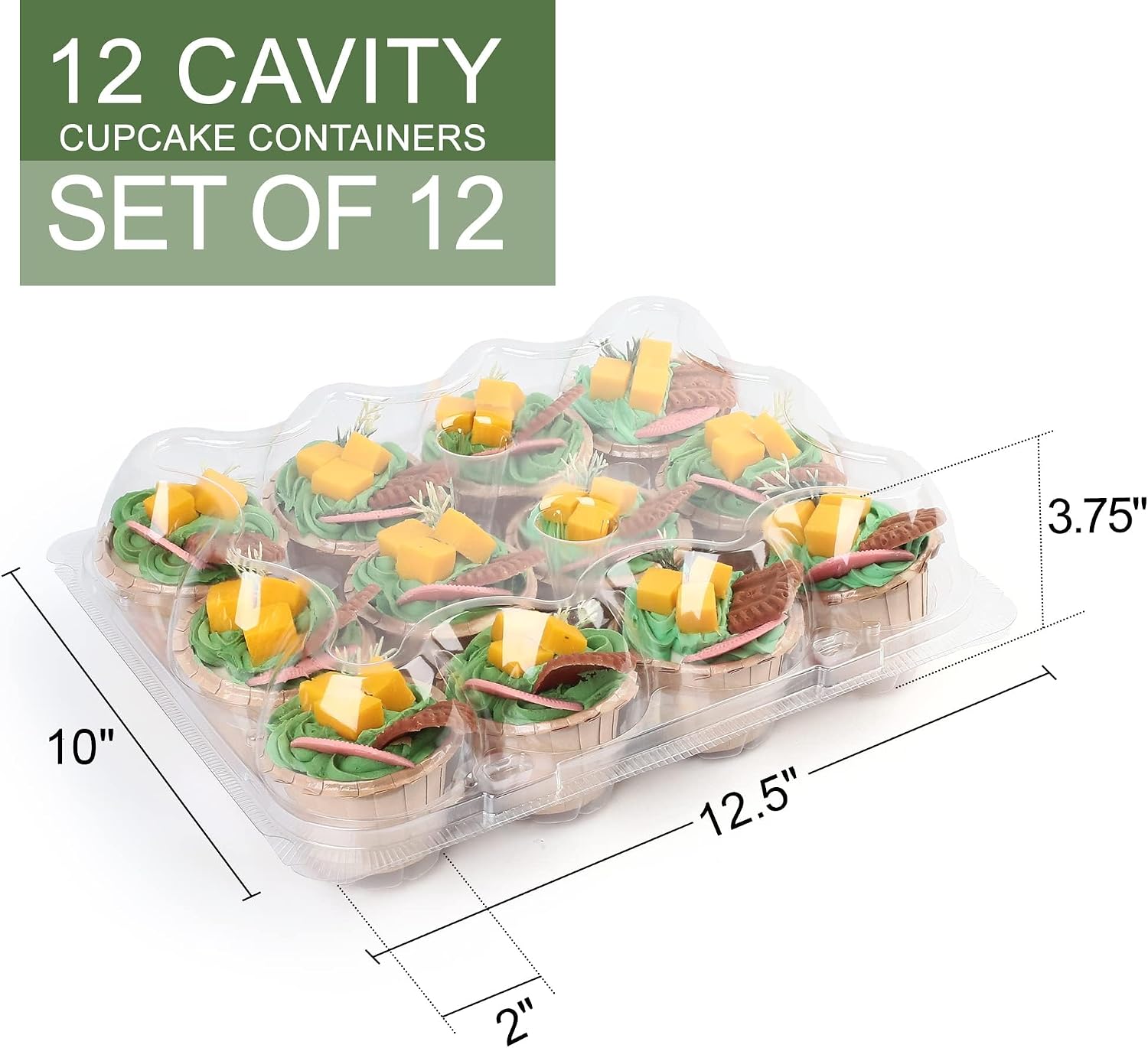Detalle de LotFancy 12 Count x 12 Sets Cupcake Containers with 144 Liners (Detachable Dome Lids)