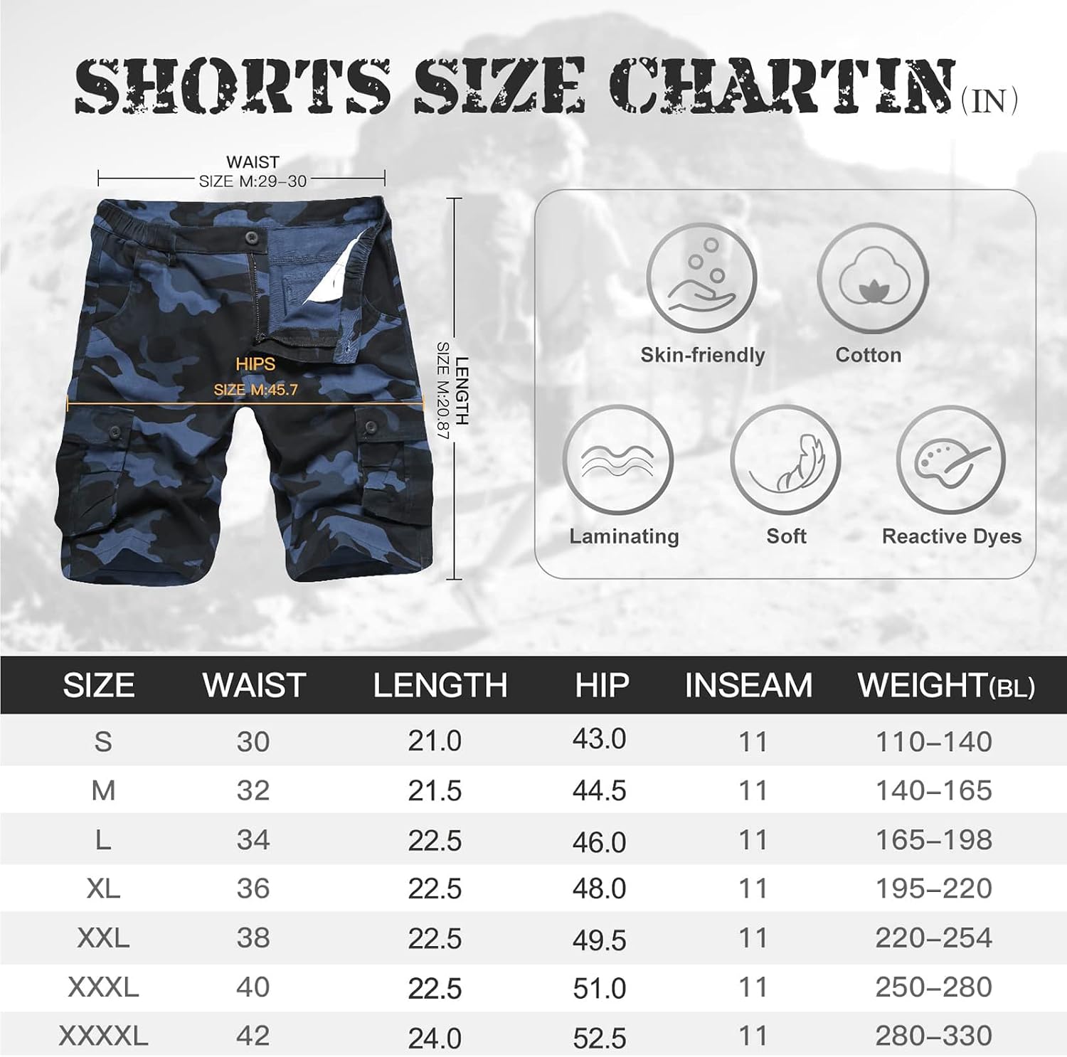 Detalle 2 de APTRO Men's Cargo Shorts, Relaxed-Fit Cotton Twill with Multiple Pockets