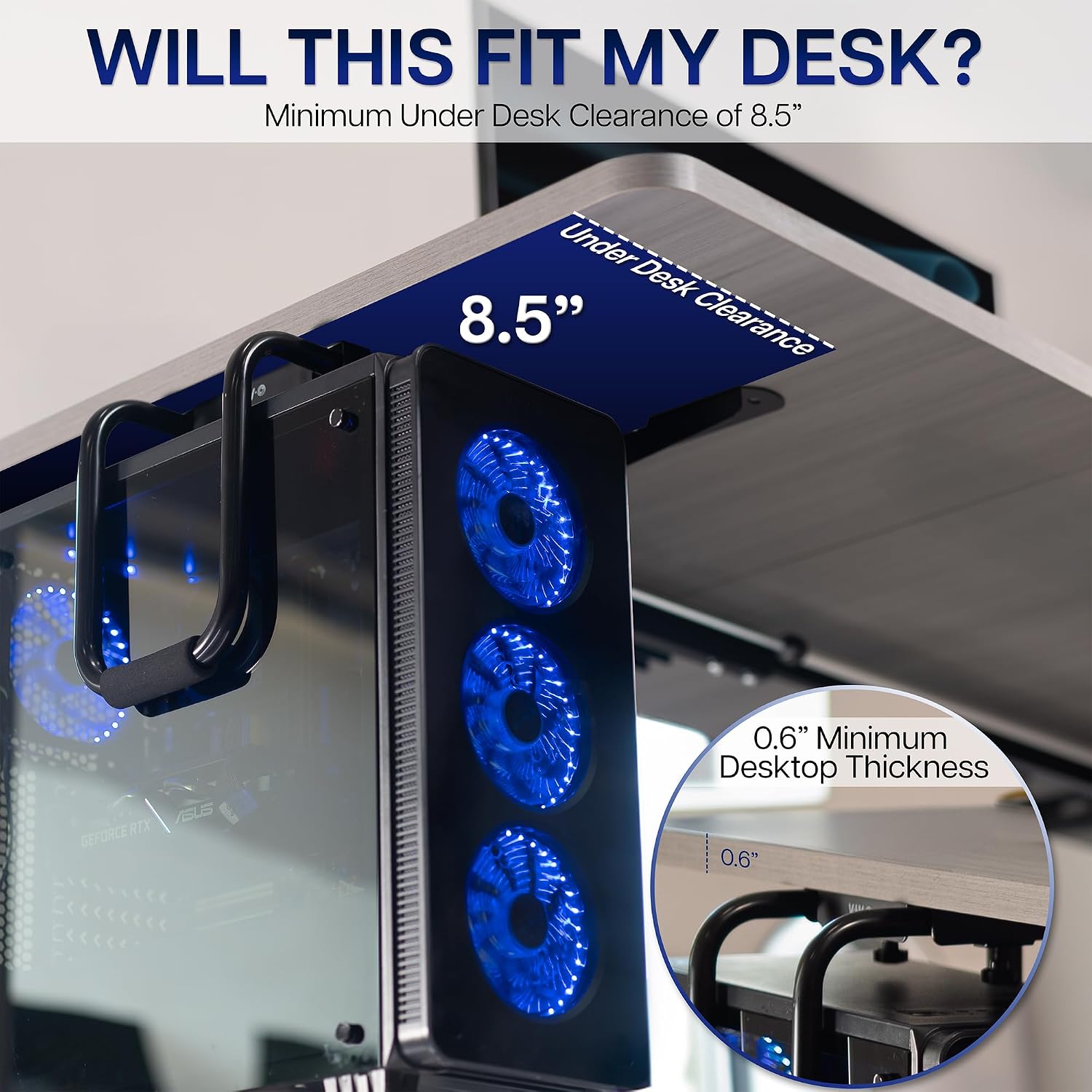 Detalle 1 de VIVO MOUNT-PC04B デスク下PCマウント 合金鋼製・高さ5段階調整・最大耐荷重66ポンド