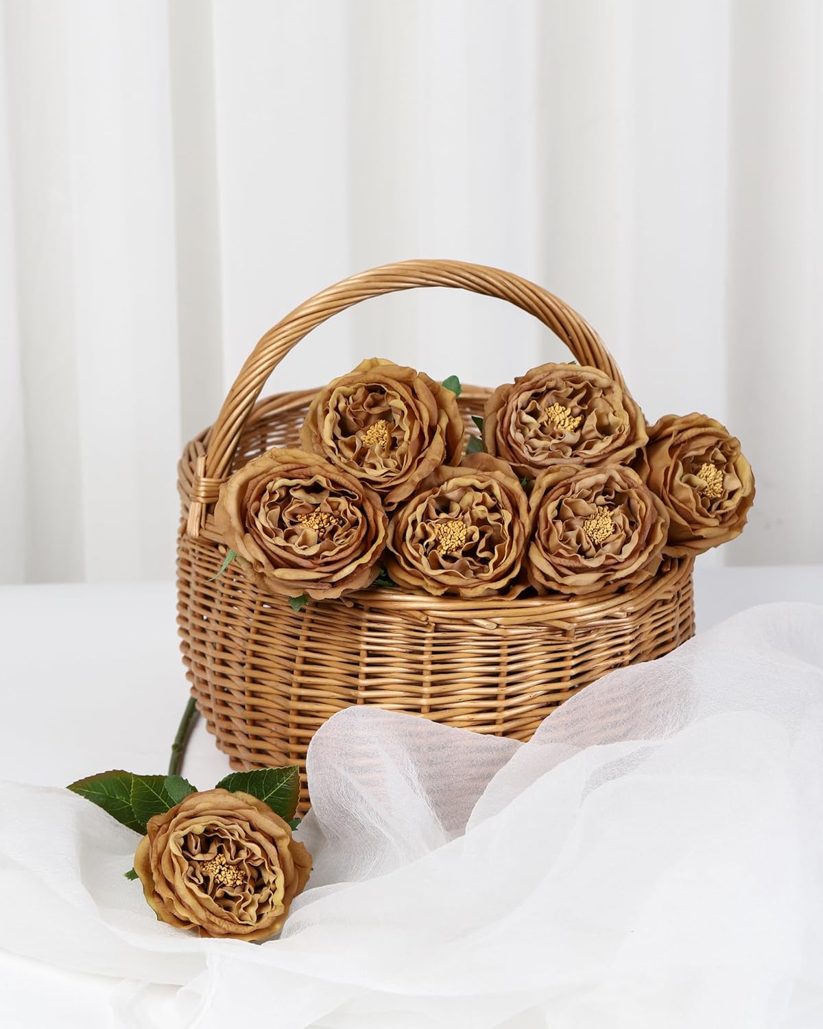 Thumbnail 6 de DuHouse 5 pack Real Touch silk roses with stems (fake coffee roses) for wedding, party and home décor