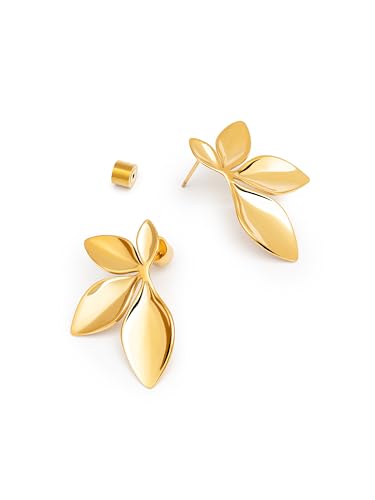 Detalle de SINGULARU Pendientes Camila: florales en acero con baño de oro 18K