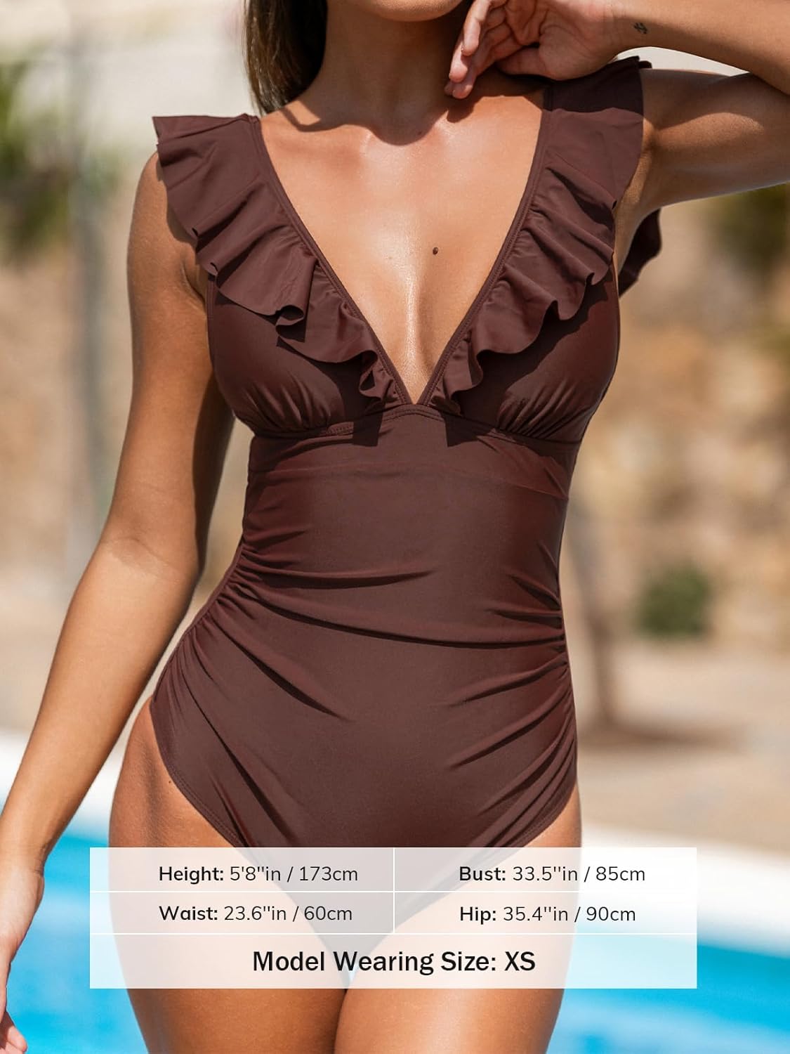 Thumbnail 6 de CUPSHE Damen Badeanzug mit Rüschen und V-Ausschnitt – Bauchweg Monokini von CUPSHE