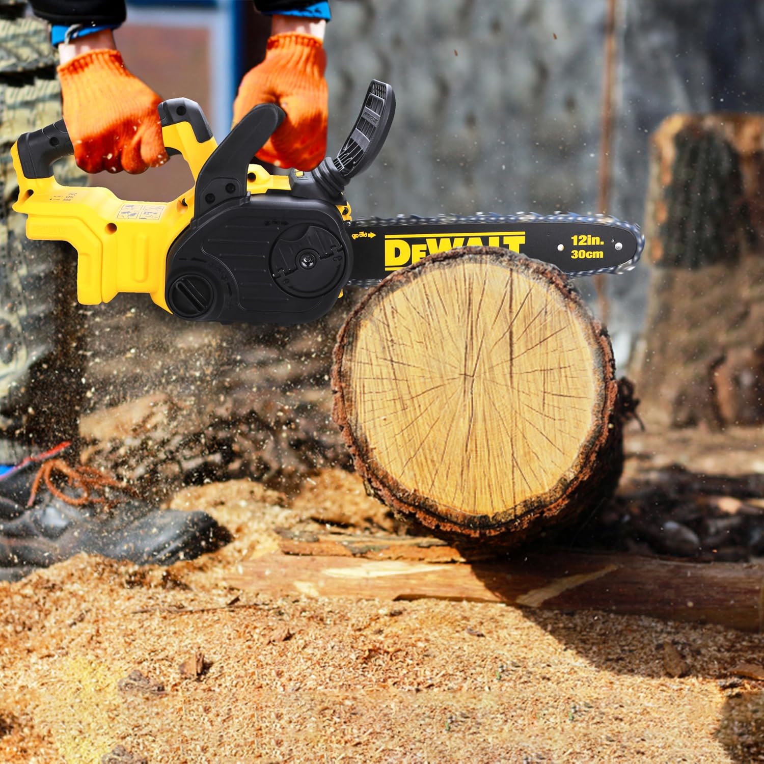 Detalle 2 de DEWALT DCM565N-XJ 18 V XR-kedjesåg med borstlös motor och 30 cm svärd