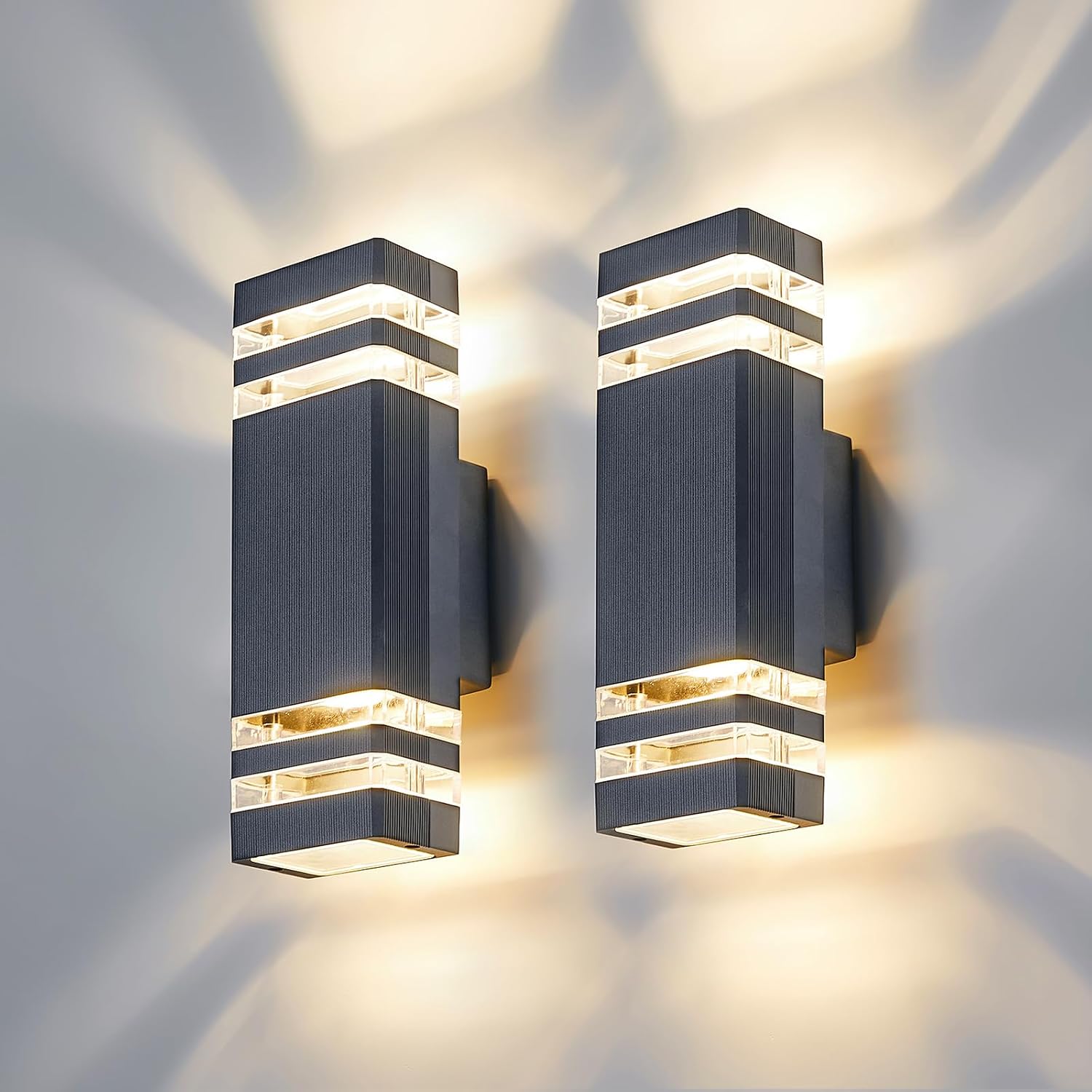 Detalle de CELAVY Outdoor Wall Lights Mains Powered Up-Down LEDs (2-Pack) – IP65 Grey