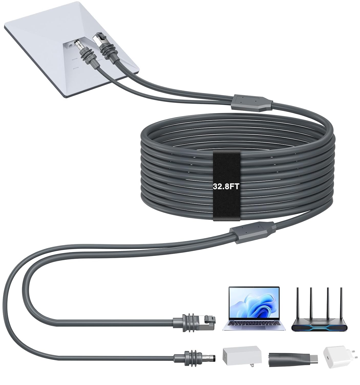 HanCenDa 2 in 1 für Starlink Mini – 10 m Kabel, Netzteil + RJ45, wasserdicht, ideal für Boot & Wohnmobil