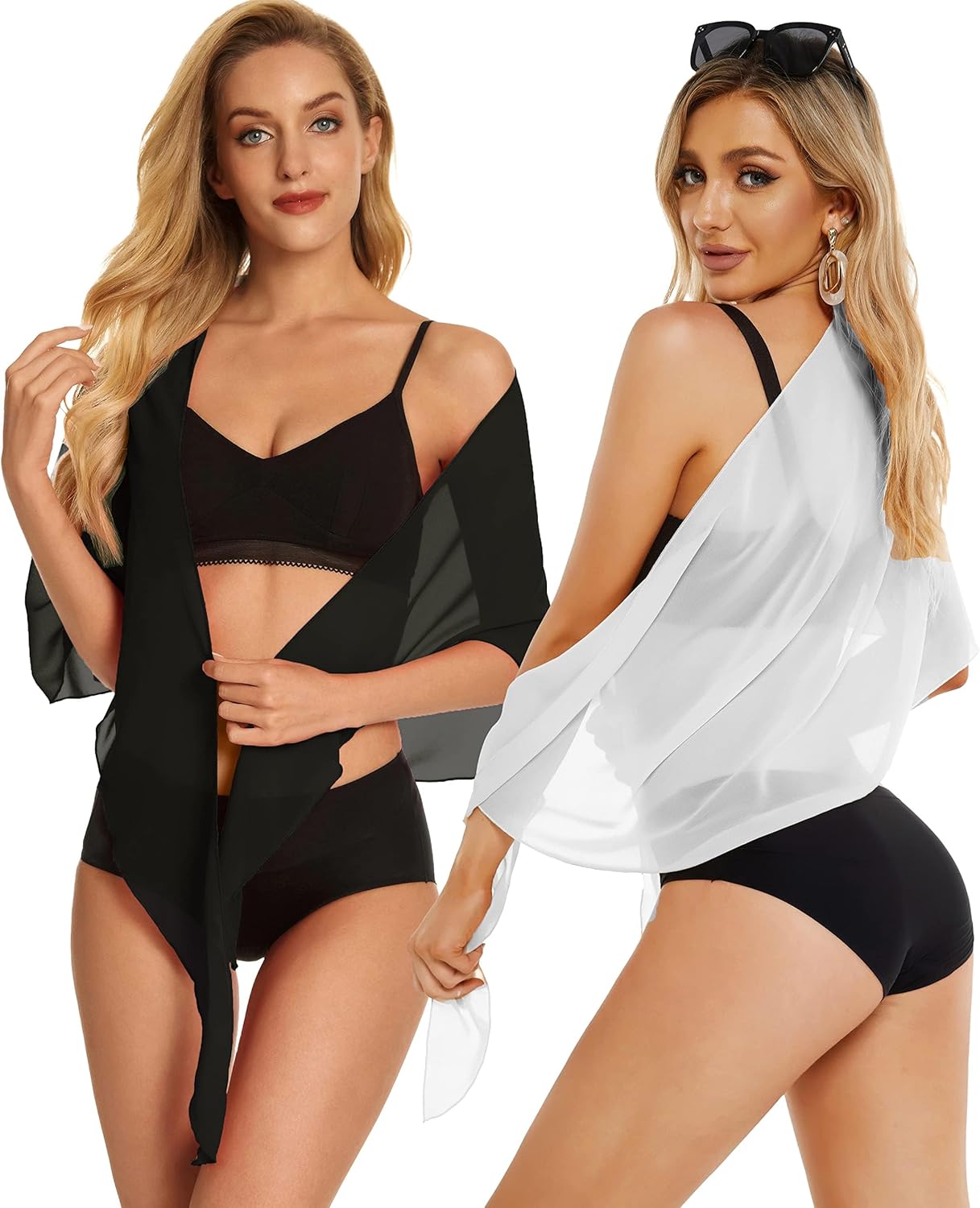 Thumbnail 4 de CHICGAL 2-Piece Women’s Beach Sarong Wrap (Black & White) Bikini Swimsuit Cover-Up