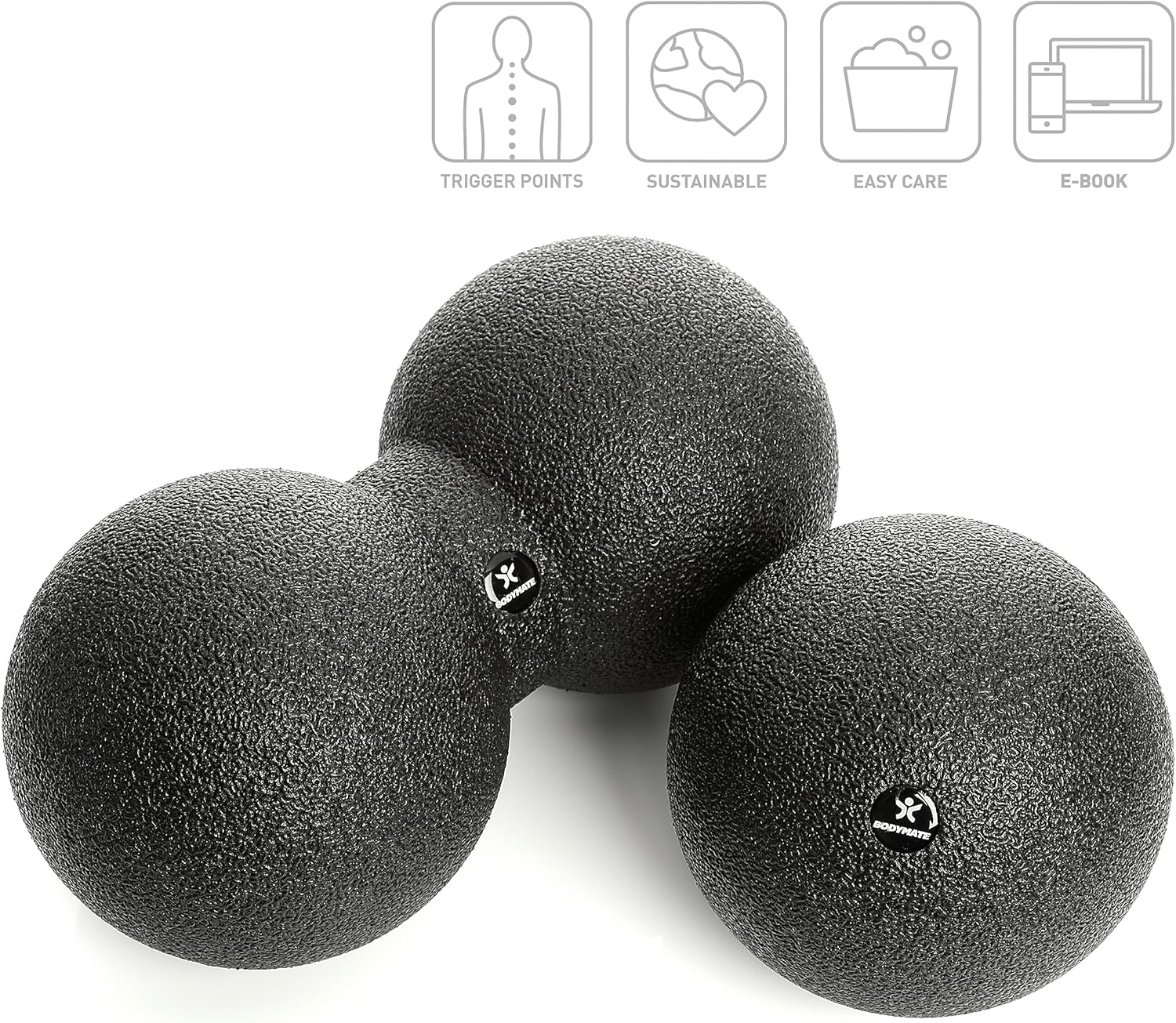 Thumbnail 1 de BODYMATE Set mit großem Faszien-Ball (12 cm) und großem Faszien-DUO-Ball (12×24 cm), Schwarz – Selbstmassage-Bälle für Faszientraining