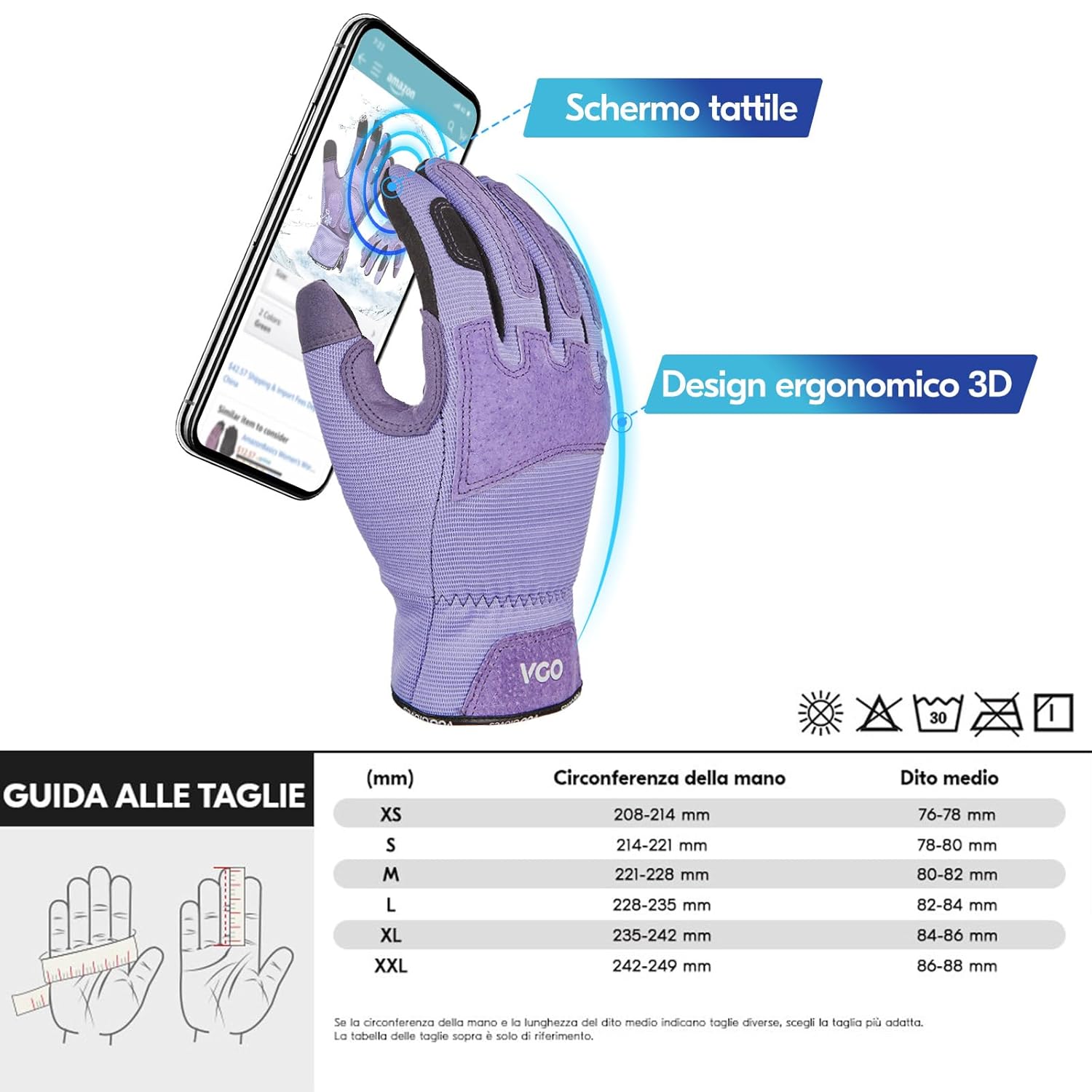Thumbnail 5 de Vgo… Guanti da lavoro da donna invernali impermeabili con touchscreen, palm in pelle antiscivolo/antiabrasione (1 paio)